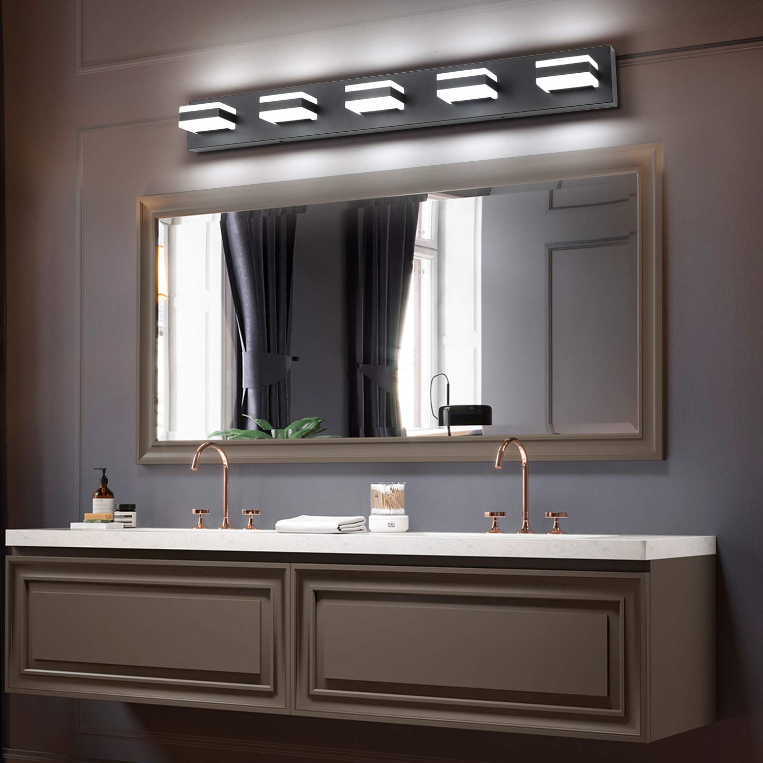 SOLFART Dimmable LED Bathroom Vanity Lights 5 Lights Matt Black Acrylic S8568