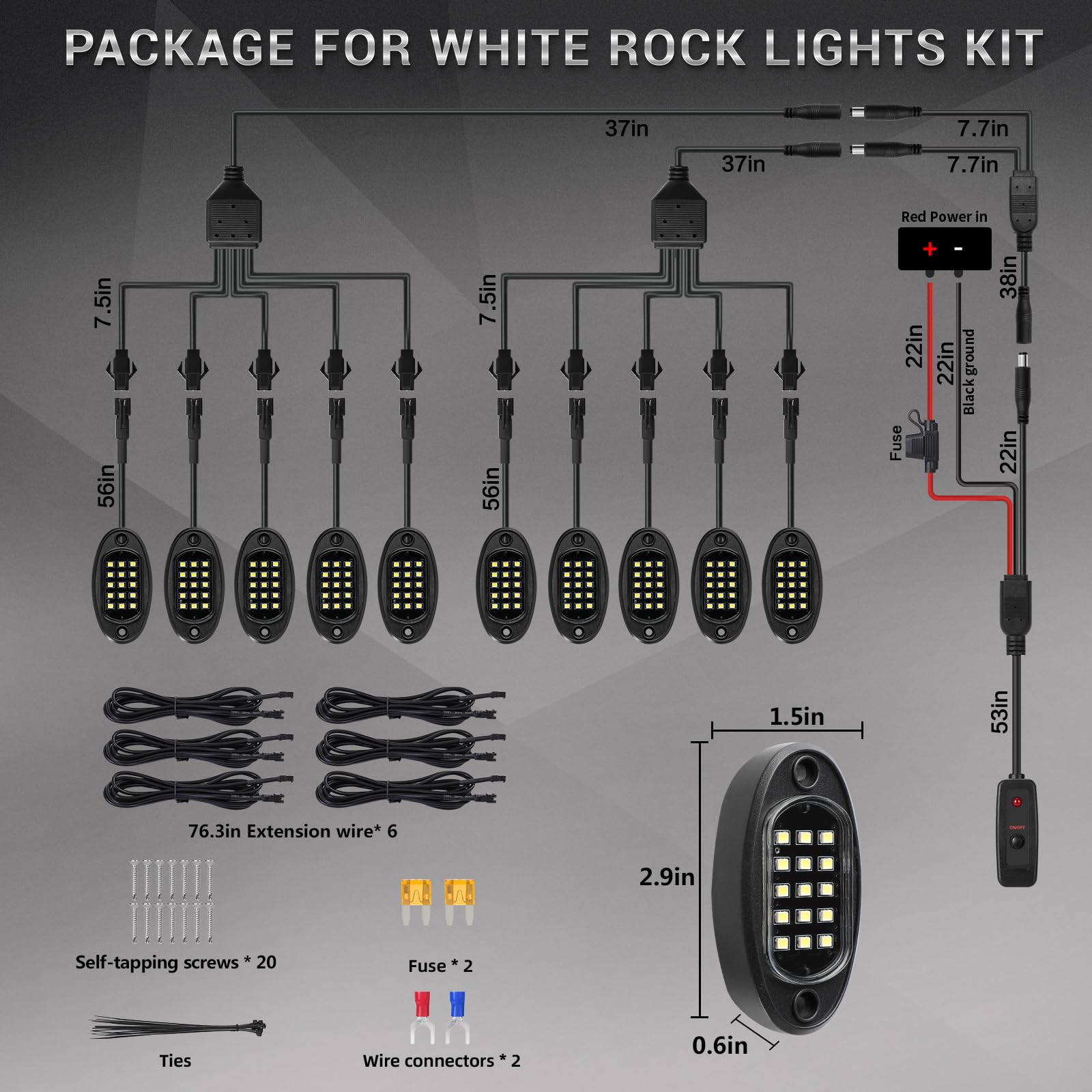 10 Pods Pure White Led Rock Lights With Power Swith Wiring Harness  6000K Super Bright Waterproof Under Trailer Lighting White Underglow Kit For Trucks Trailer Offroad Pickup Sxs Atv Utv