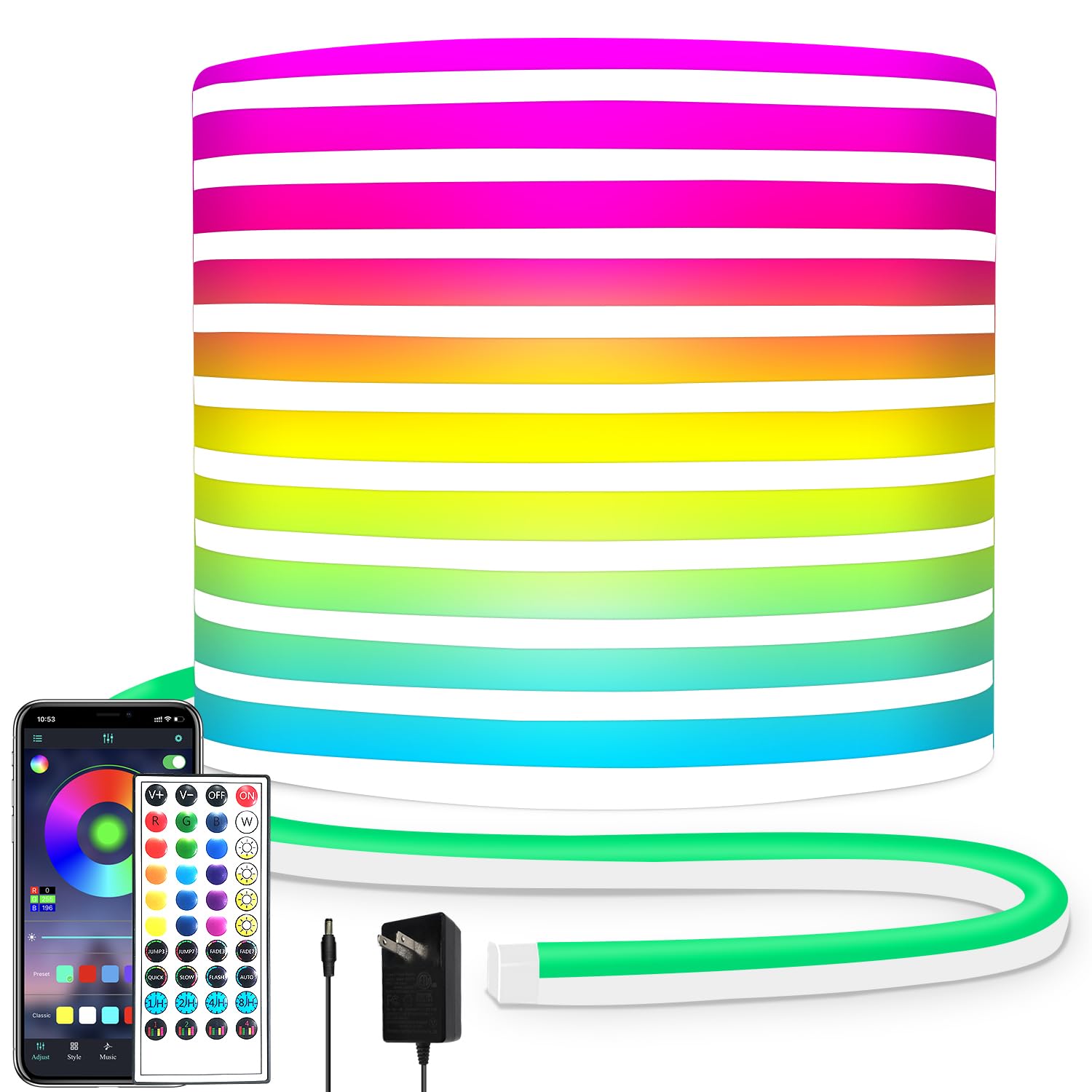 segrass 32.8FT Neon Rope Light,Flexible Led Rope Light Control with App/Remote,Multiple Modes Rope Lights,IP65 Outdoor RGB Led N