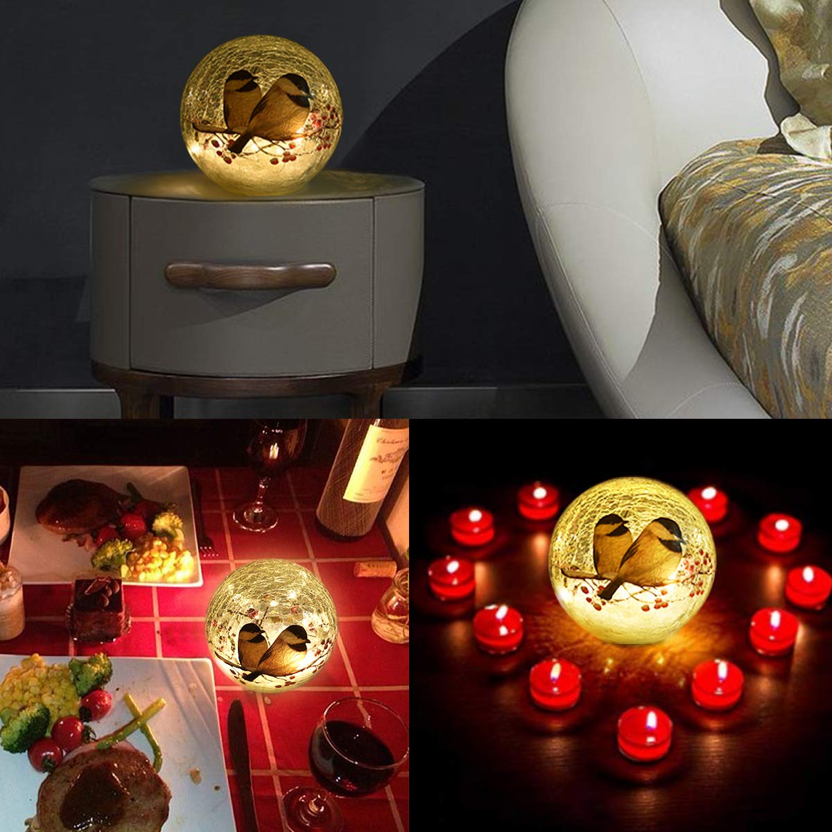 Idealxmas Glass Birds Pattern Led Light - Wireless  le Glass Night Lamp, Warm White, Clear, 1 Birdsball For Bedroom & Garden Decor