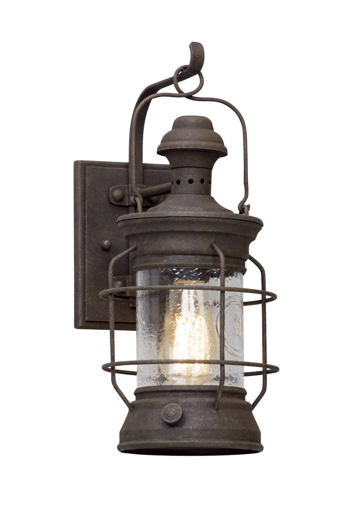 Troy Lighting B5051 Atkins - One Light Outdoor Small Wall Lantren, Cenntinial Rust Finish with Clear Textured Glass, 15.5 x 6.75