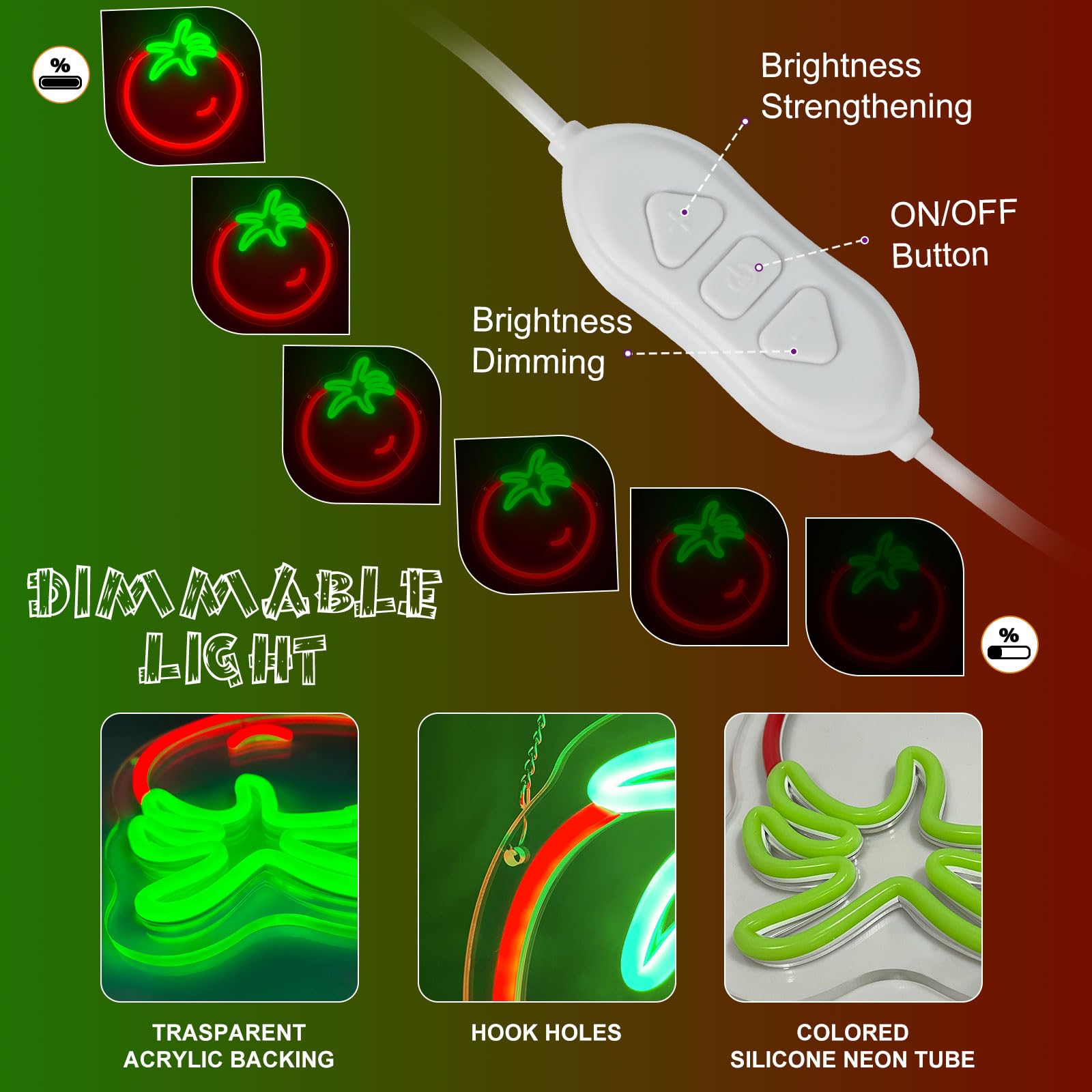 Tomato Neon Sign For Wall Decor,Cute Fruit Led Neon Light 9.4 * 10.2 Inch Dimmable Usb Kawaii Small Tomato Light Up Sign For Boy