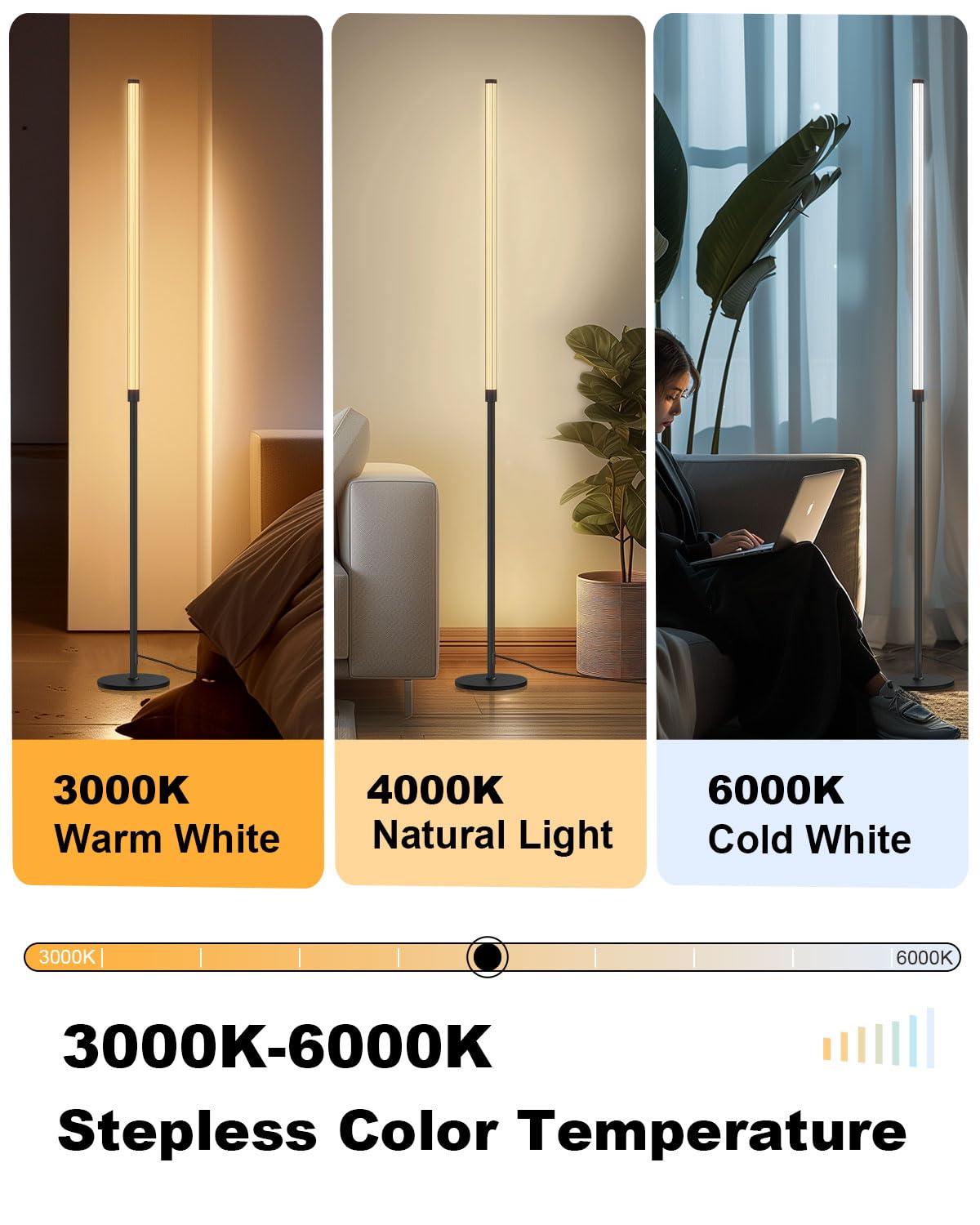 Dengala Minimalist Corner Floor Lamp - 3000K-6000K Led Linear Standing Lamp - Dimmable Modern Floor Lamp With Remote & Foot Swit