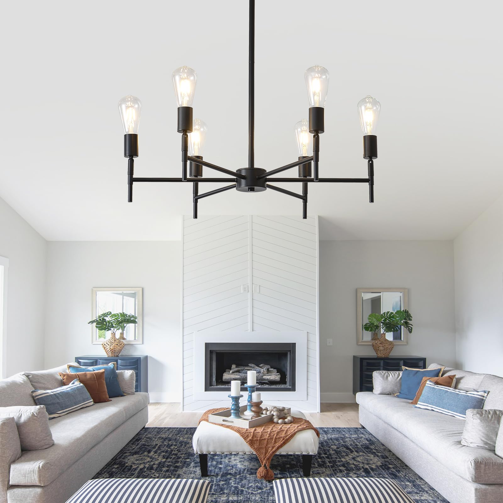 Nilse Black Chandelier, 6-Light Dining Room Chandelier Rotatable Bulb Socket Industrial Vintage Ceiling Light Fixture 24-Inch, H