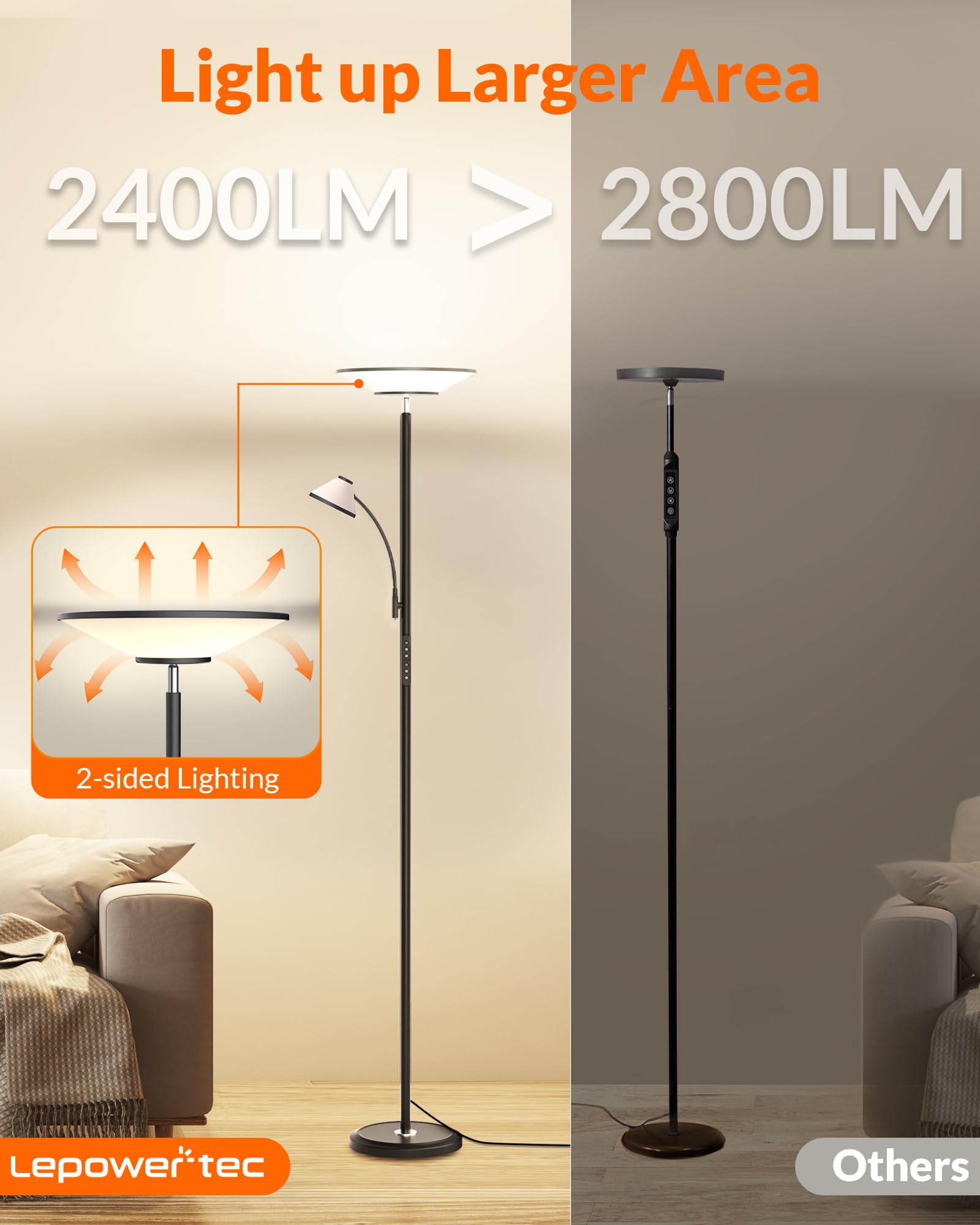 Lepower-Tec Floor Lamp With Remote, 60 Led Effects, Black Torchiere For Living Room & Bedroom