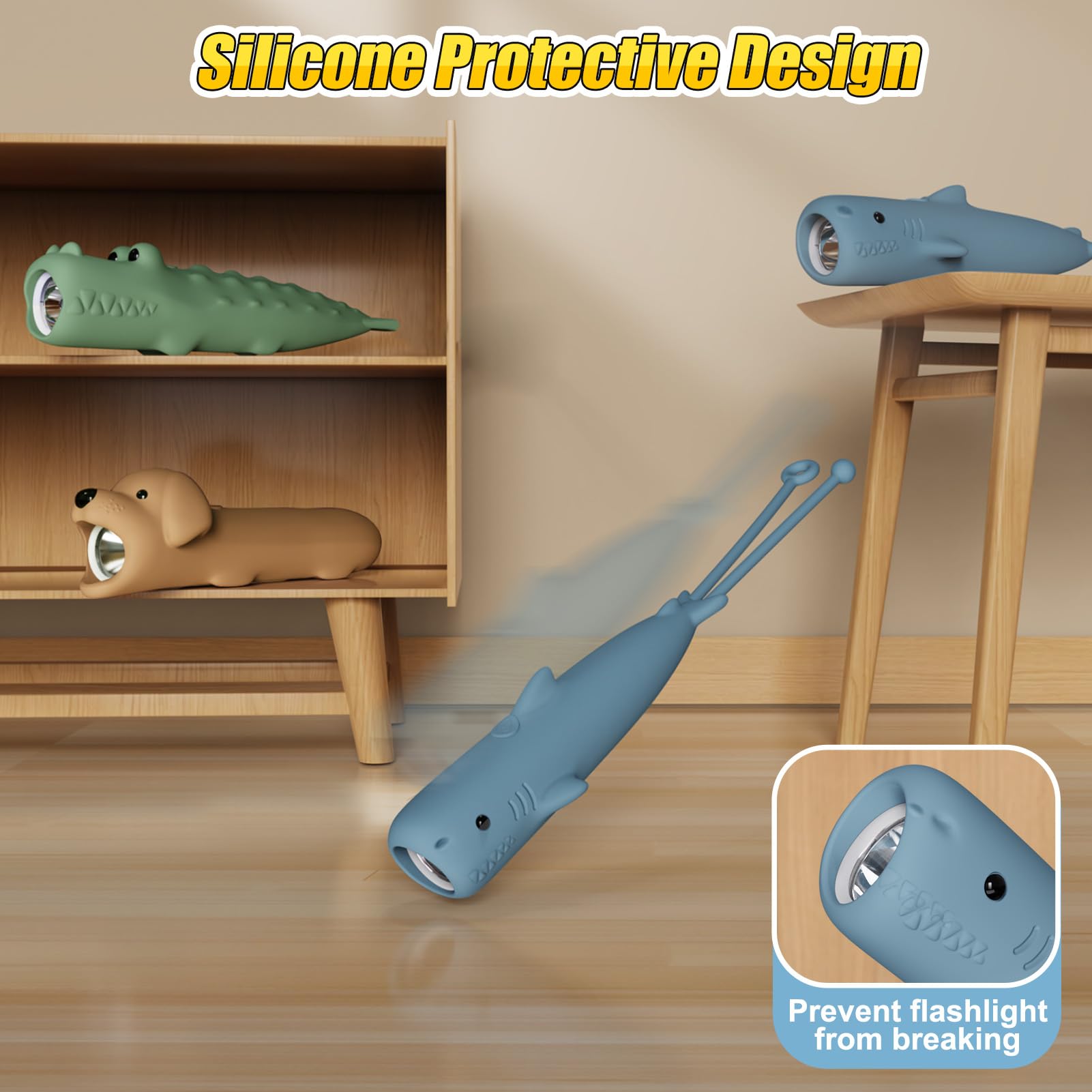 Tepreswes Kids Flashlight - Rechargeable Shark Keychain, Colorful Silicone, Age 3-12, Ideal for Camping & Outdoor Adventures