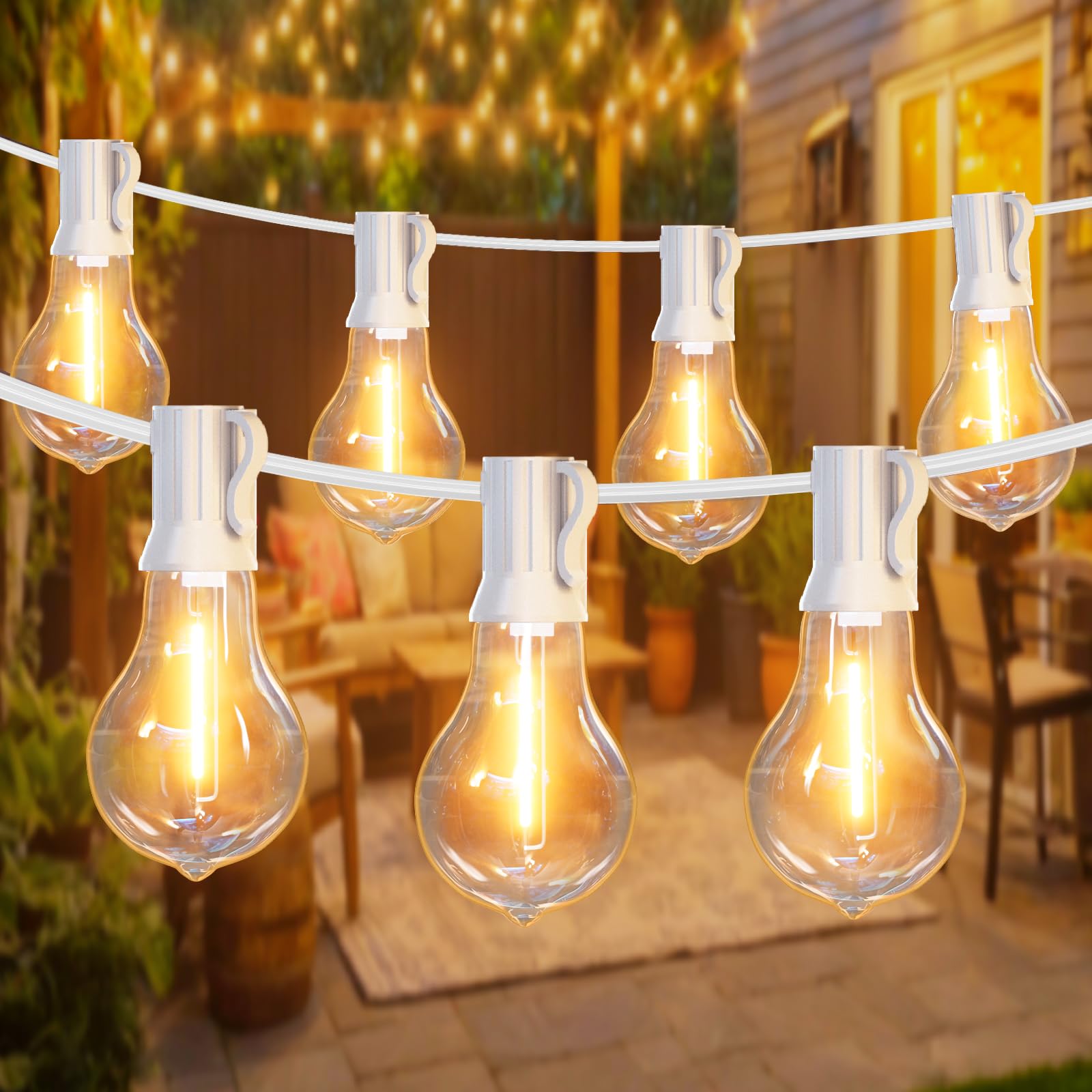 Pogestrand White Outdoor Sting Lights for Outside 120ft Patio Lights with 60+3 Waterproof Edison Bulbs for Yard, Party, Balcony,