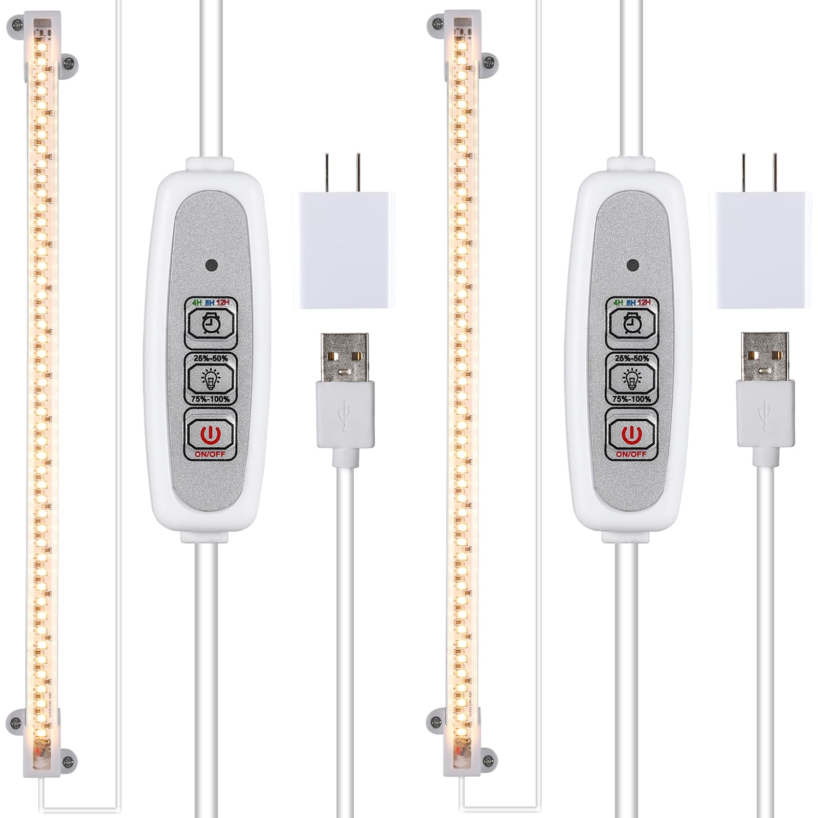 One Strip Growing Lamp 2-Pack, Full Spectrum Led Grow Light Strips For Indoor Plants With Auto On/Off Timer & 4 Dimmable Levels, For Green House Hydroponics Succulent (One Strip×2Pcs)