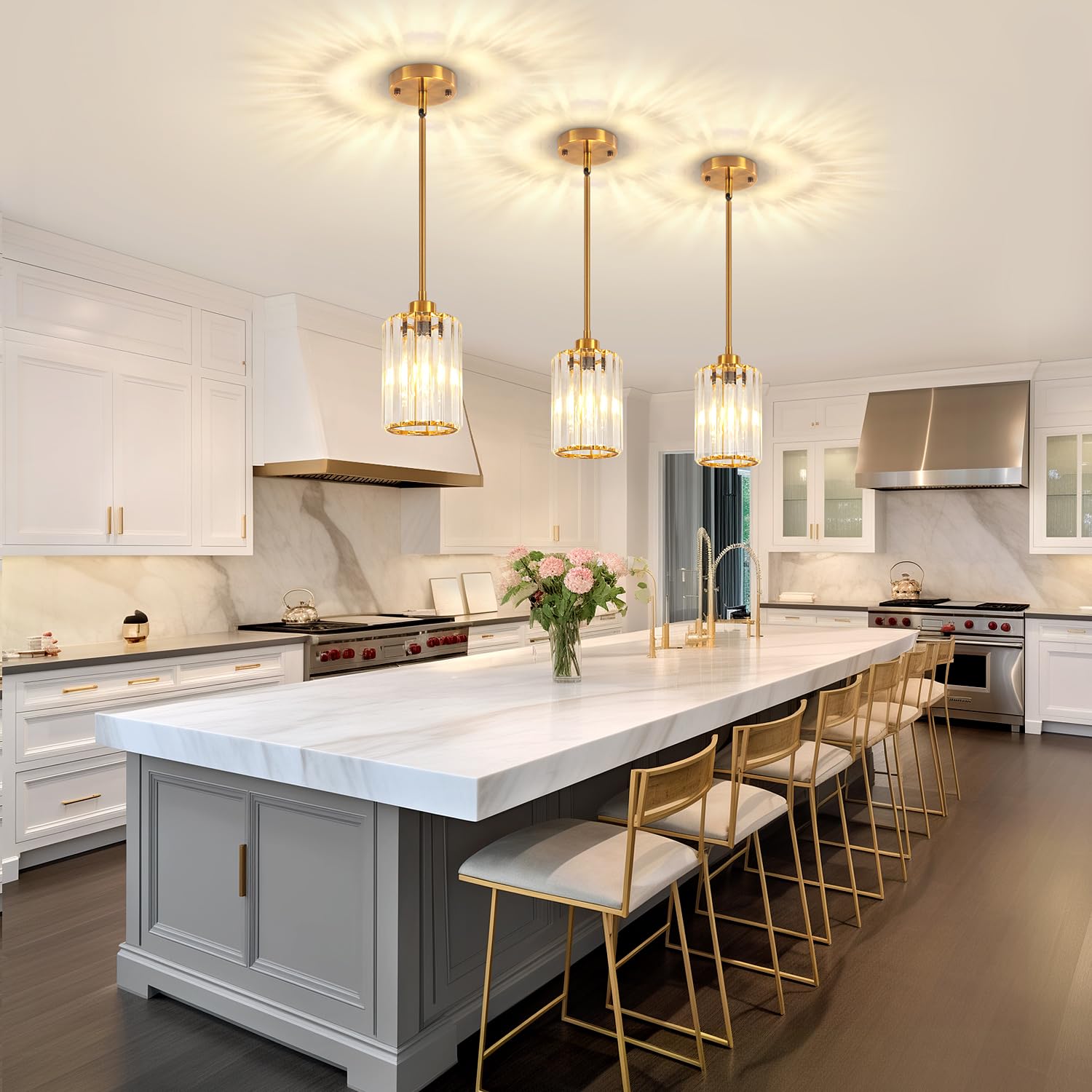 Zsmihdoh Gold Pendant Lights Kitchen Island  Modern Crystal Pendant Light Fixtures  Kitchen Hanging Lights Mini Chandelier Pendant Lighting For Island Dining Room Hallway Bedroom