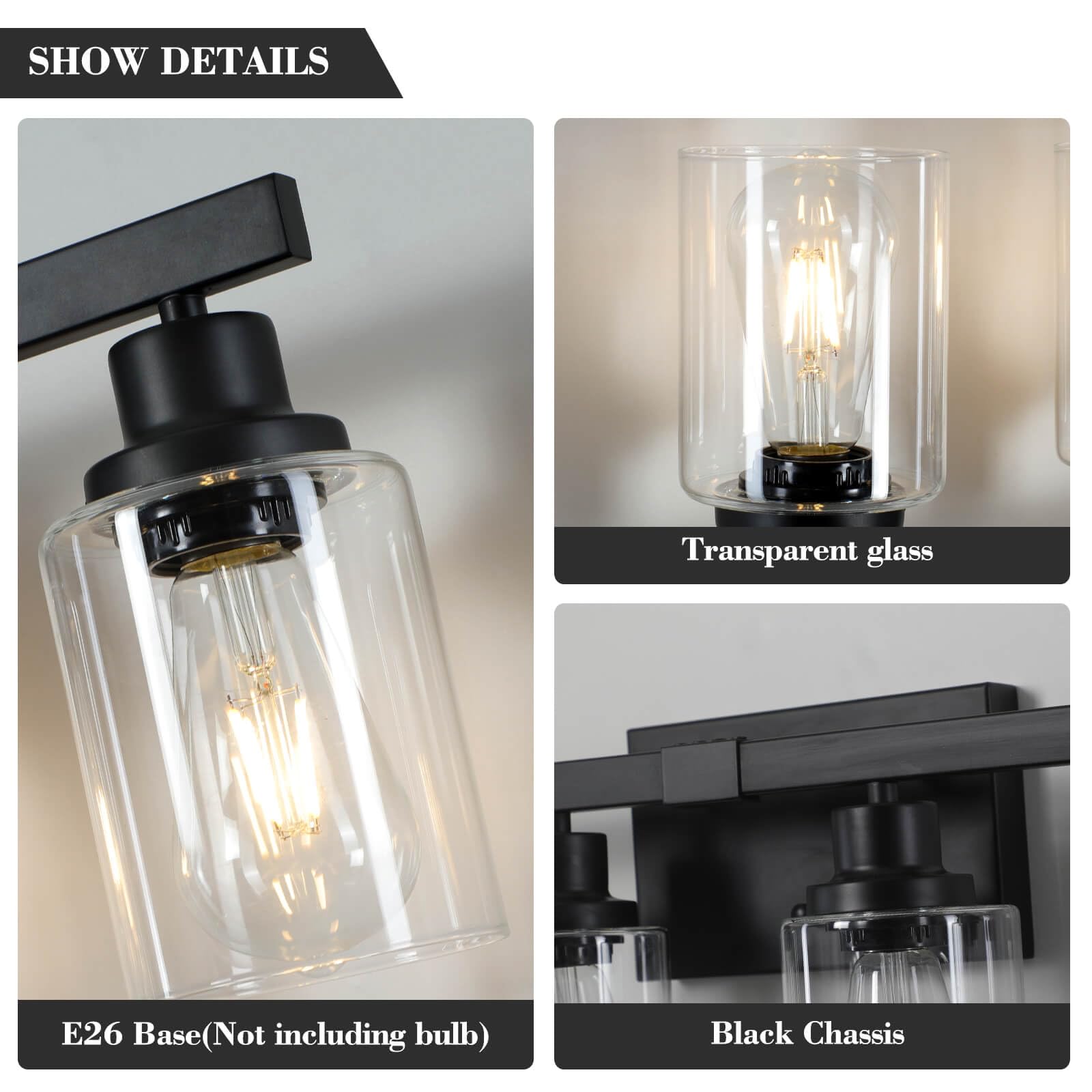 DIKAIDA 6-Light Black Vanity Lights, Modern Metal Bathroom Fixtures, Model BLBD-6, Industrial Design for Above Mirror Use
