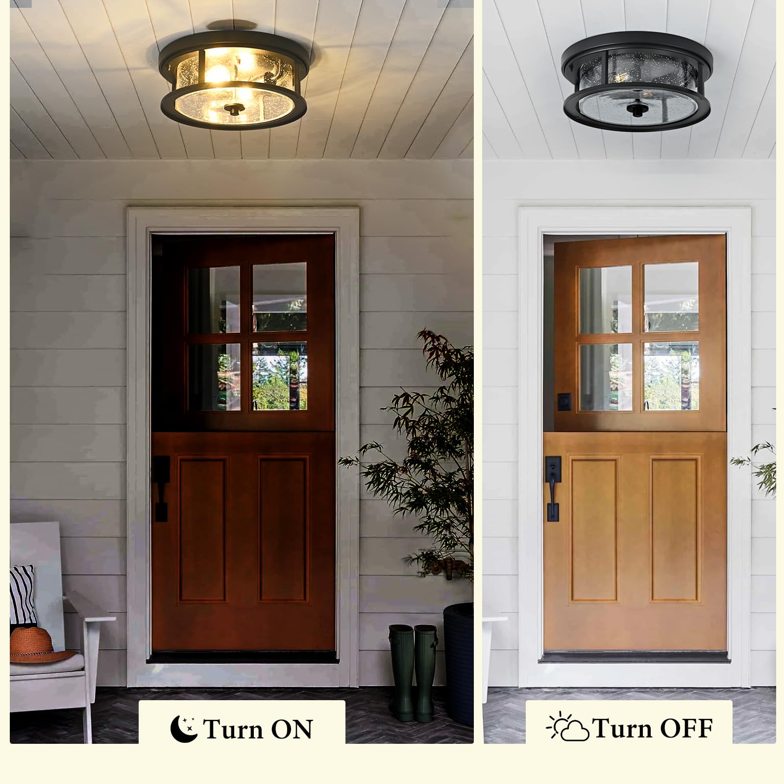 Odorpower Black Ceiling Light Fixtures Flush Mount Light, 2 Bulb With Glass Flush Mount Ceiling Light Fixture Bedroom, Indoor Outdoor Ceiling Lights For Porch Hallway Kitchen