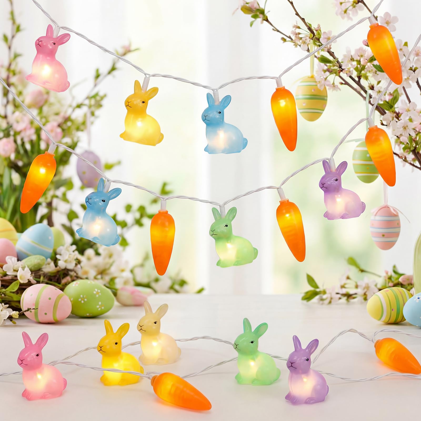 Abeja Multicolored Rabbit Carrot String Light  8.5FT LED Easter Fairy Light with 10 LED Rabbit Carrot Lights  Easter String Lights for Kids Bedroom Garden Wall Home Easter Decorations