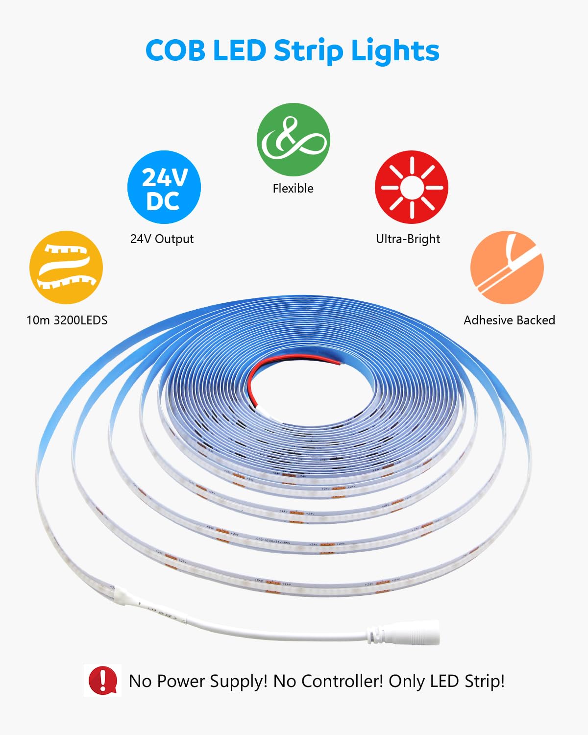 Aclorol 32.8Ft Blue Led Strip Lights Cob Led Strip Light 24V Flexible Led Tape Light For Bedroom Kitchen Cabinet Closet Other Ho