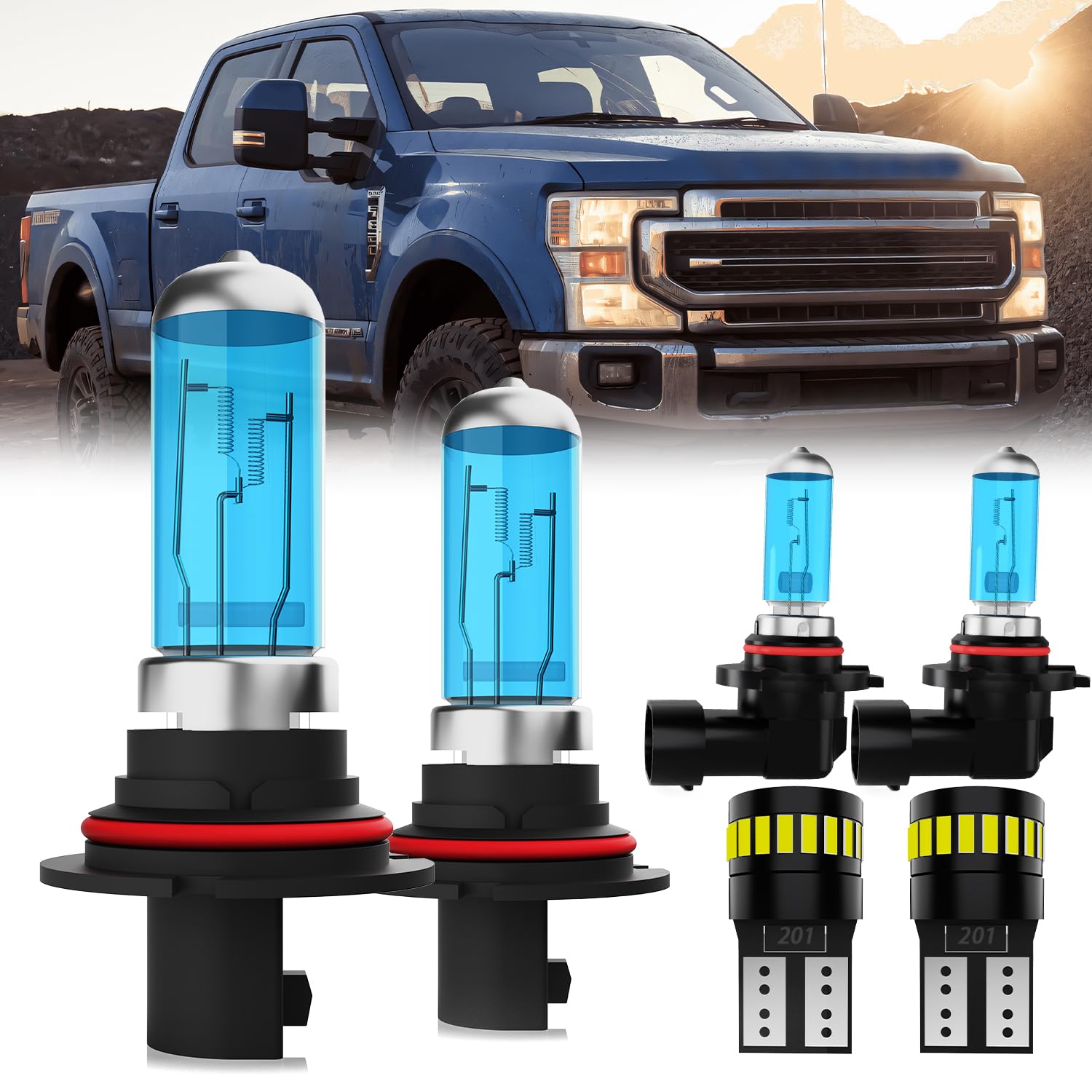 LECCIBUB Headlight Bulbs License Plate Lights Fit For Ford F150 2001-2003, 9007 High Low Beam + 9145 Fog Lights Halogen Light Bu