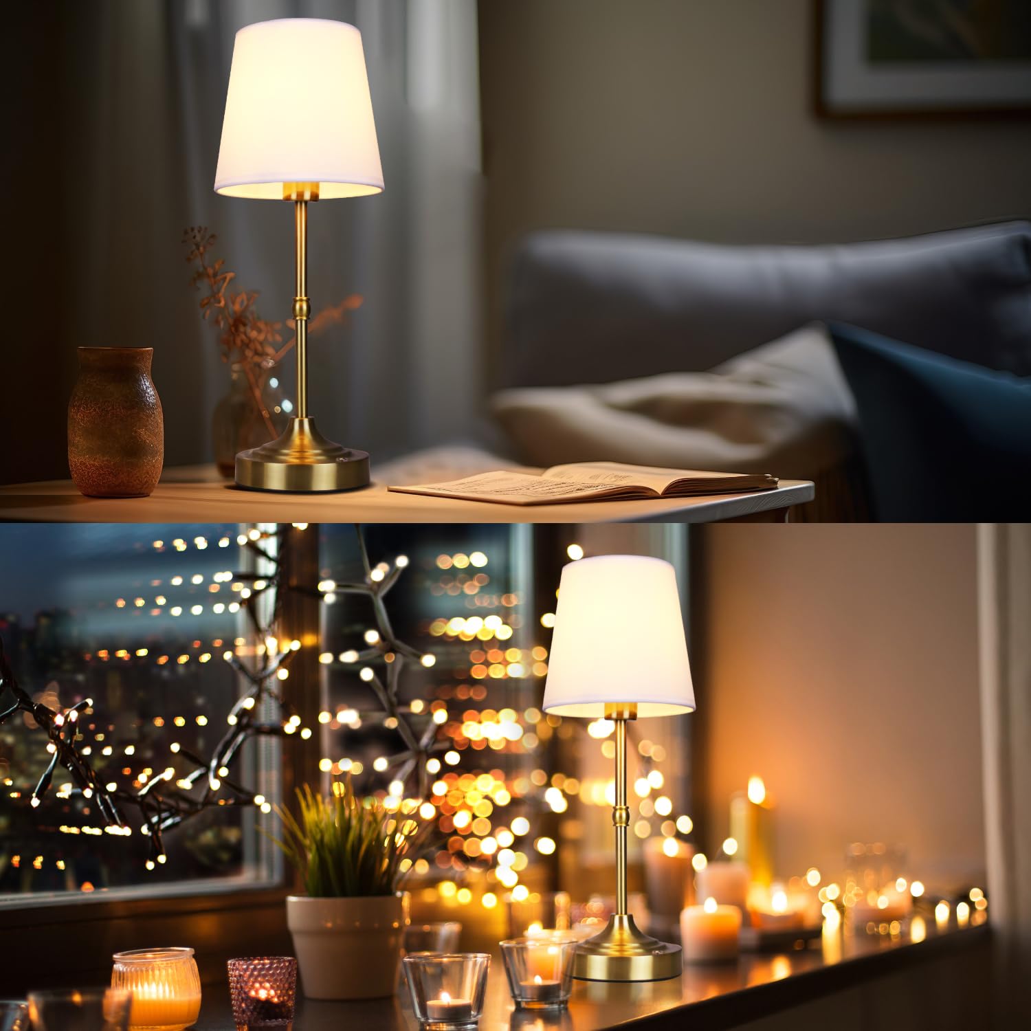 focondot Rechargeable LED Table Lamp - Wireless, Touch Control, Dimmable, Metal, Bronze, Model N3