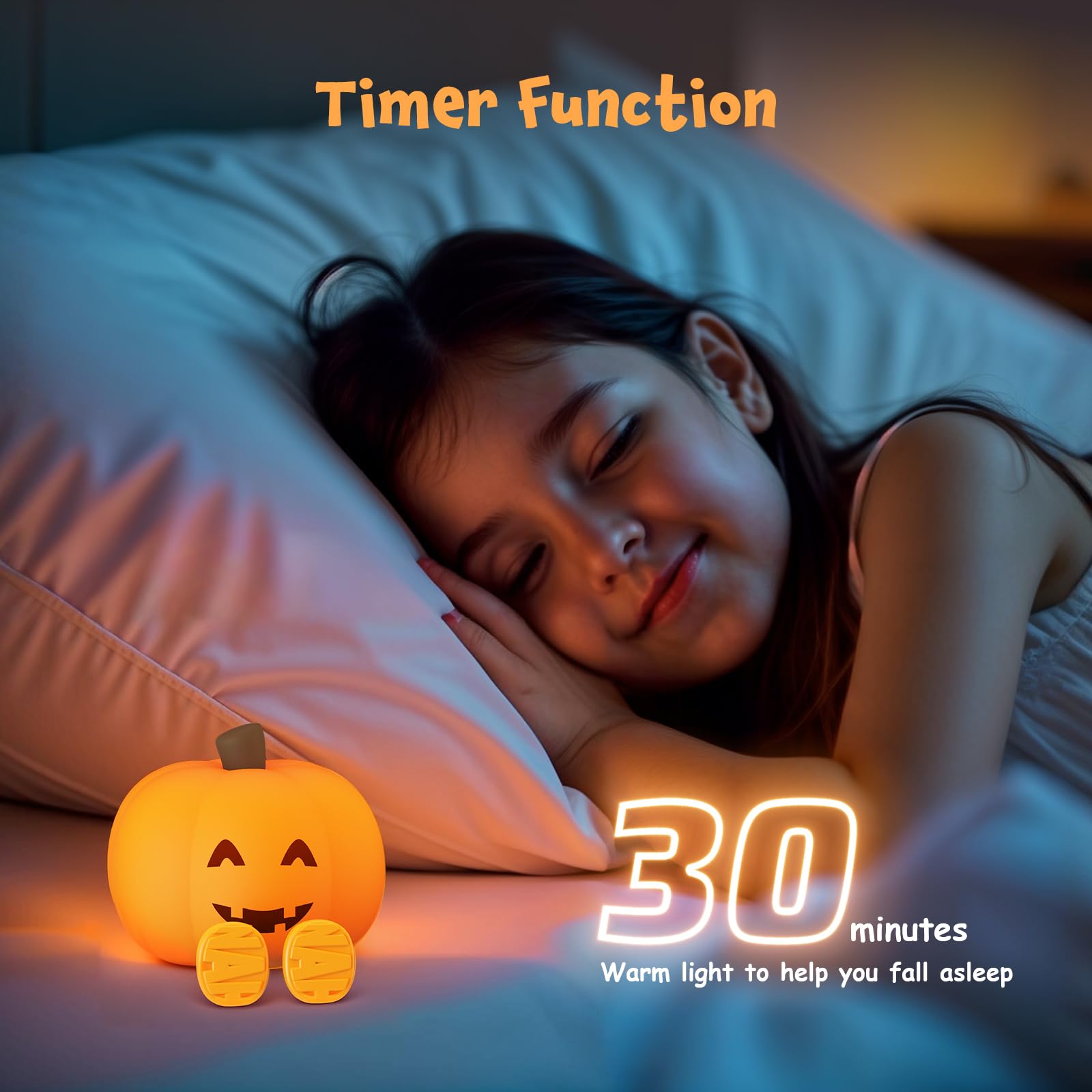 Yissvic Cute Pumpkin Night Light Rechargeable Led Pumpkin Bedside Lamp, Squishy Silicone 3-Level Dimmable Brightness Touch Contr