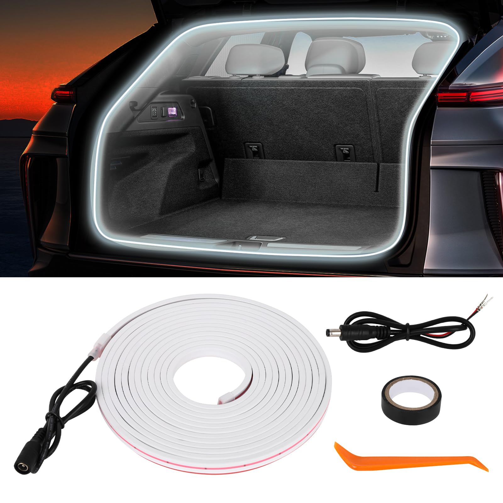 Car LED Band Lights - Trunk Cargo Ambient Lighting  White Colors 6000K  118.11 inches Flexible LED Light Band  Easy Install  Waterproof  Universal Fit  for Car Trunks  SUVs  and Vans