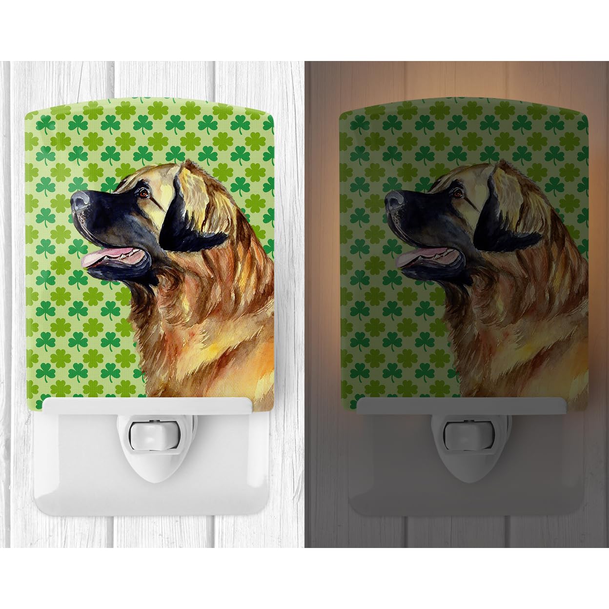 Carolines Treasures Ceramic Night Light, Leonberger St. Patricks Day, UL-Certified, 6x4x3in, Multicolor, Model LH9213CNL