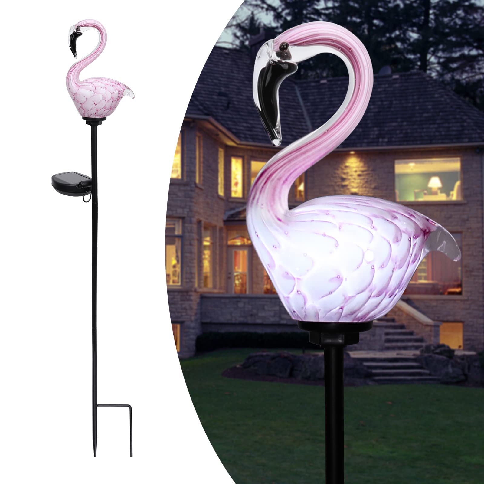 Afirst Solar Outdoor Lights Decorative - Solar Garden Stake Lights Flamingo Handblown Glass Stake Garden Pathway Light Outdoor W