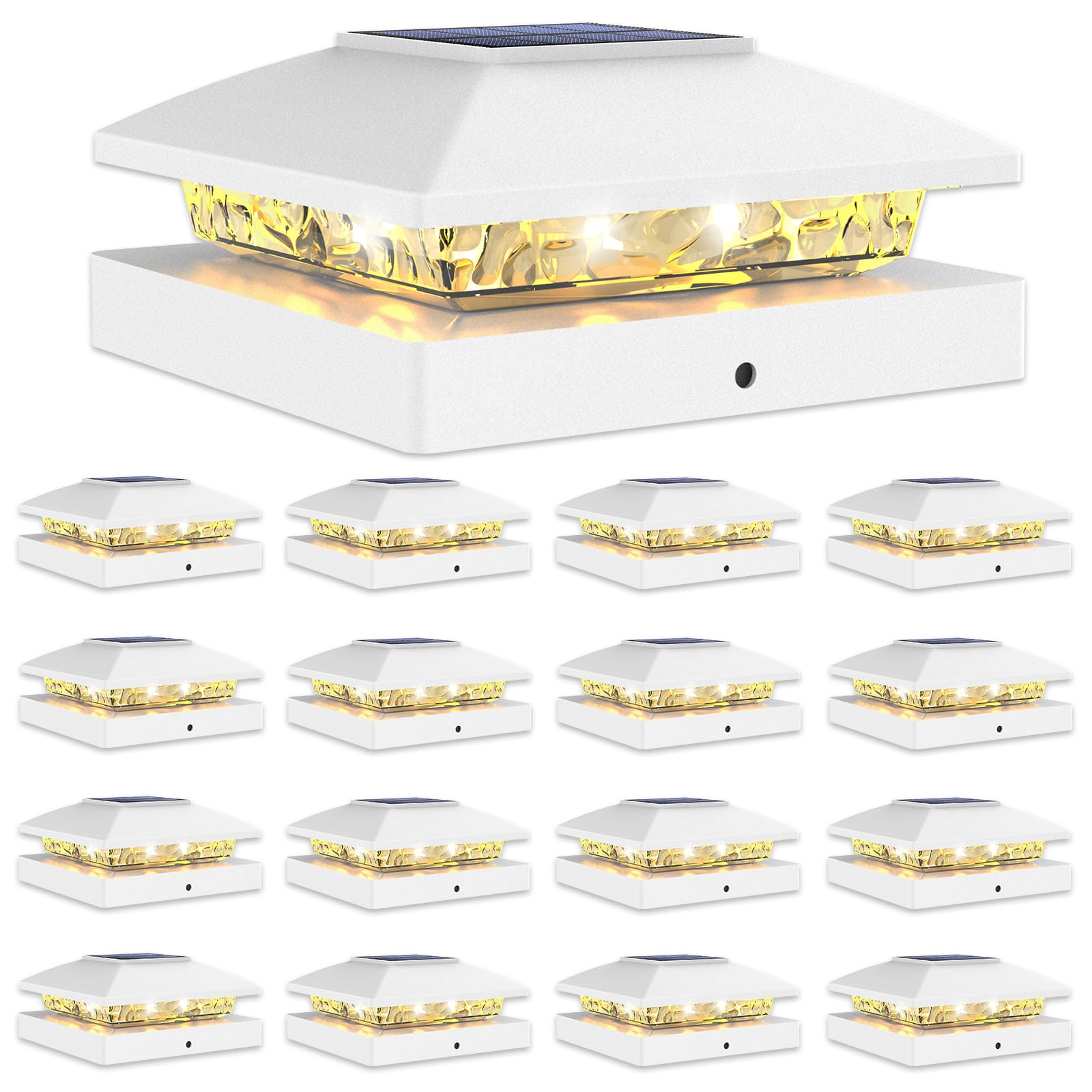 VOLISUN 4x4 Solar Cap Lights 16-Pack, Outdoor Waterproof for Wooden/Vinyl Posts, White Deck Lights Solar Powered, Warm White for