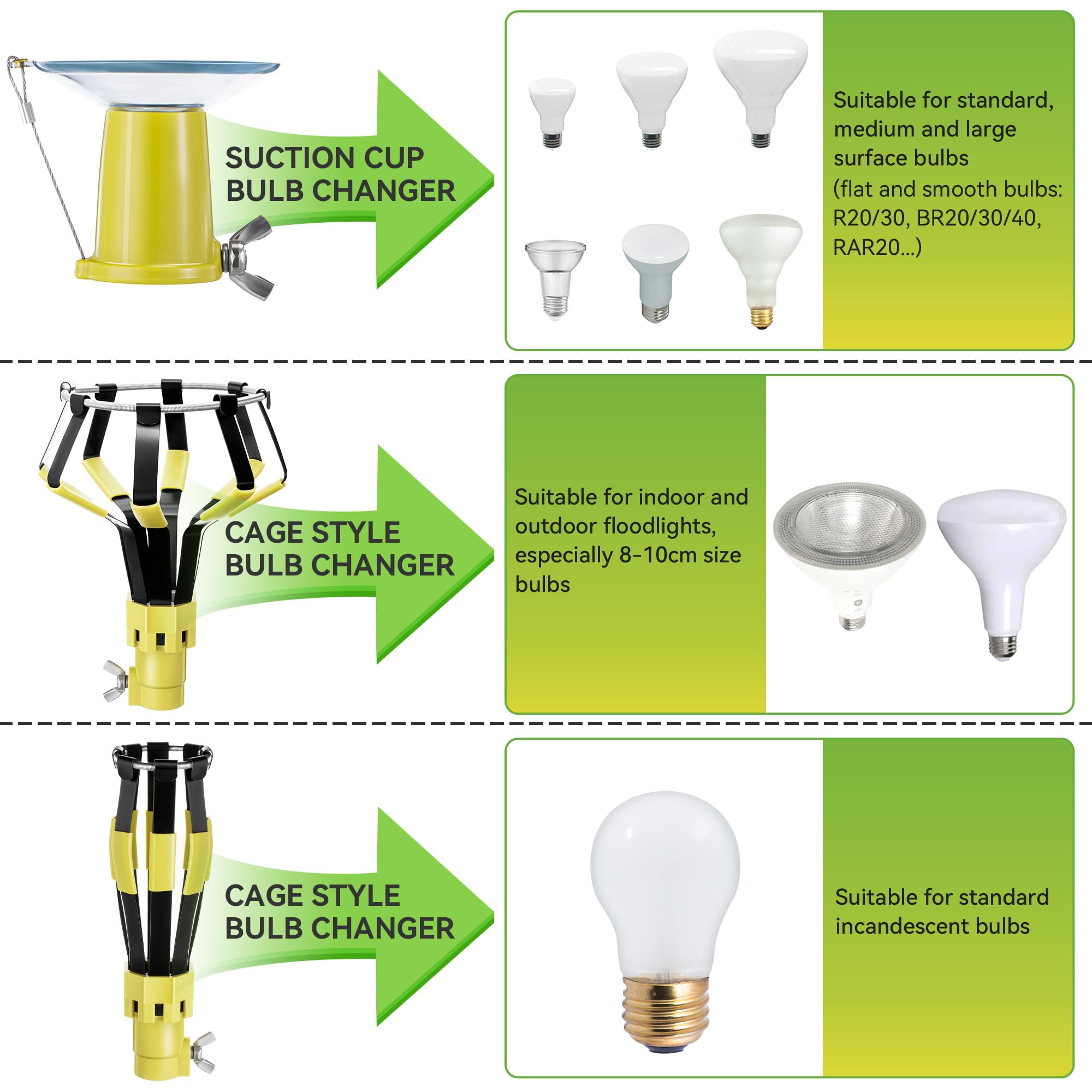 Dreyoo 3 Pieces Set Light Bulb Changer, Standard Incandescent, Floodlight And Suction Cup Light Bulb Changer Compatible With Sta