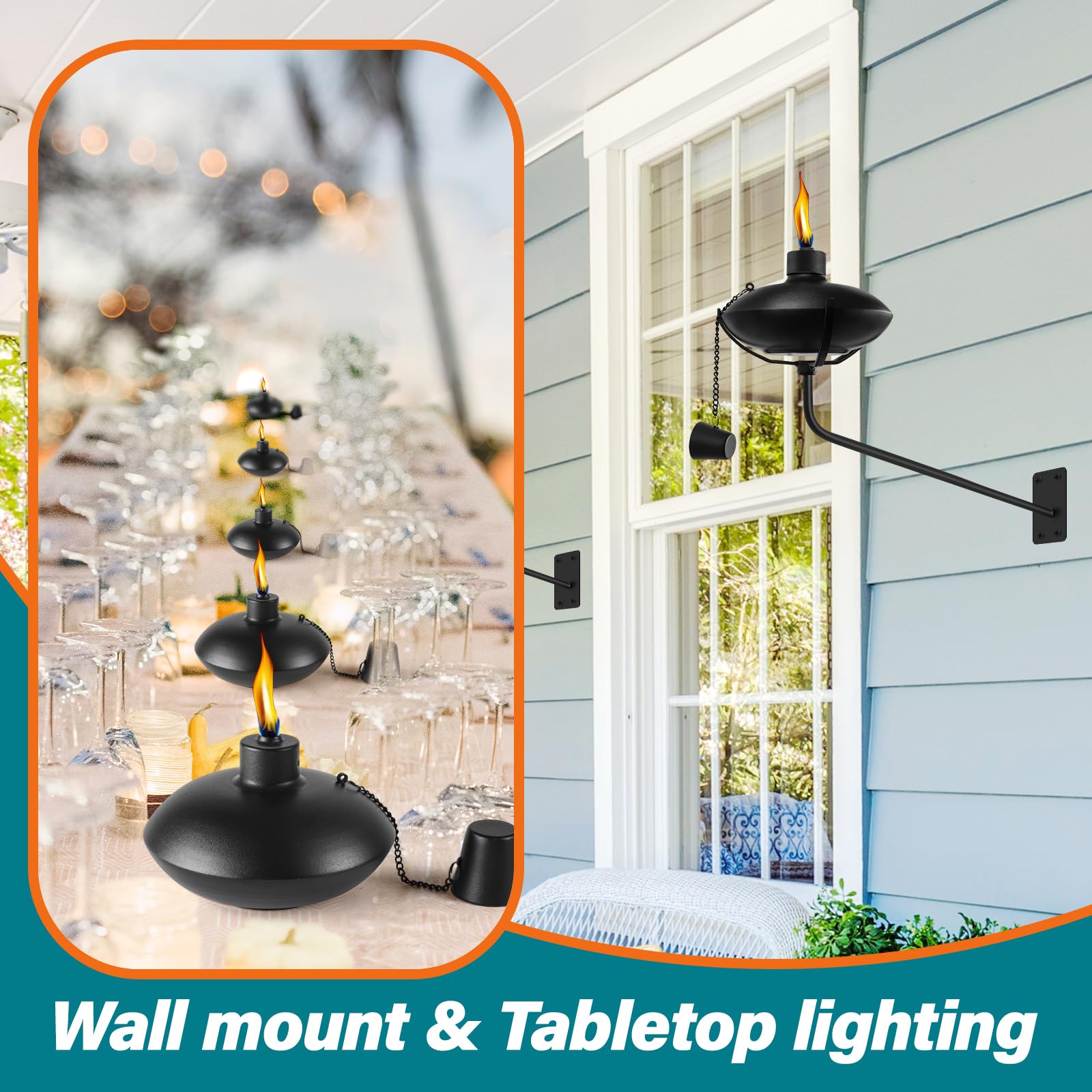 Fan-Torches 6 Pack Citronella Torches - Refillable Metal Outdoor Garden Lights For Yard & Patio