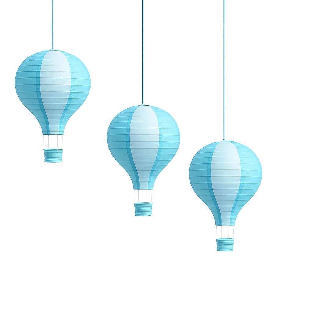 Pack Of 3 Stripy Hot Air Balloon Paper Lantern Wedding Party Decoration Craft Lamp Shade (Baby Blue, 16'' (40Cm))