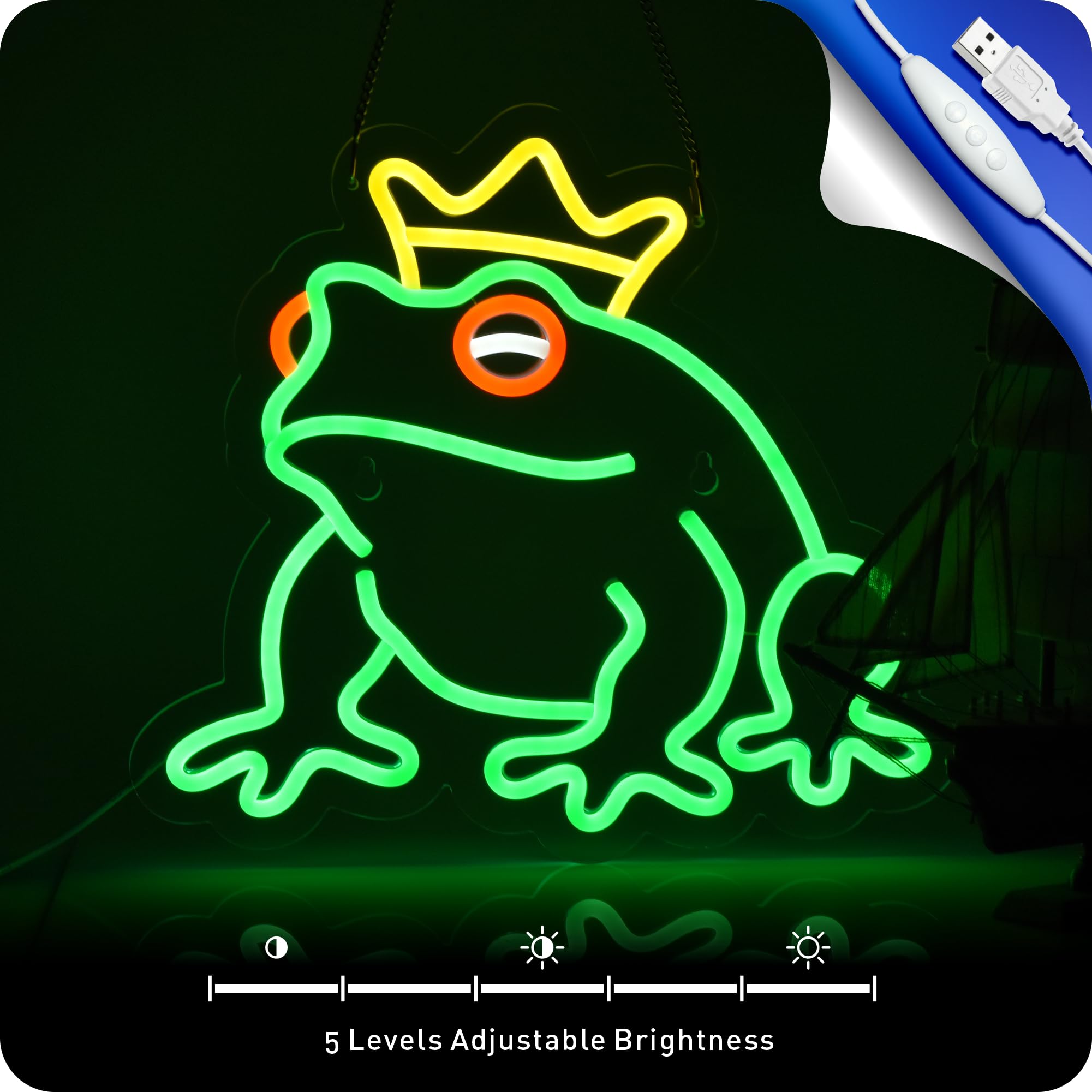 Frog Neon Signs Frog Prince Decor Frog Lamp Led Signs Lights With Dimmer, Usb Powered,14 X 12.6 Inch