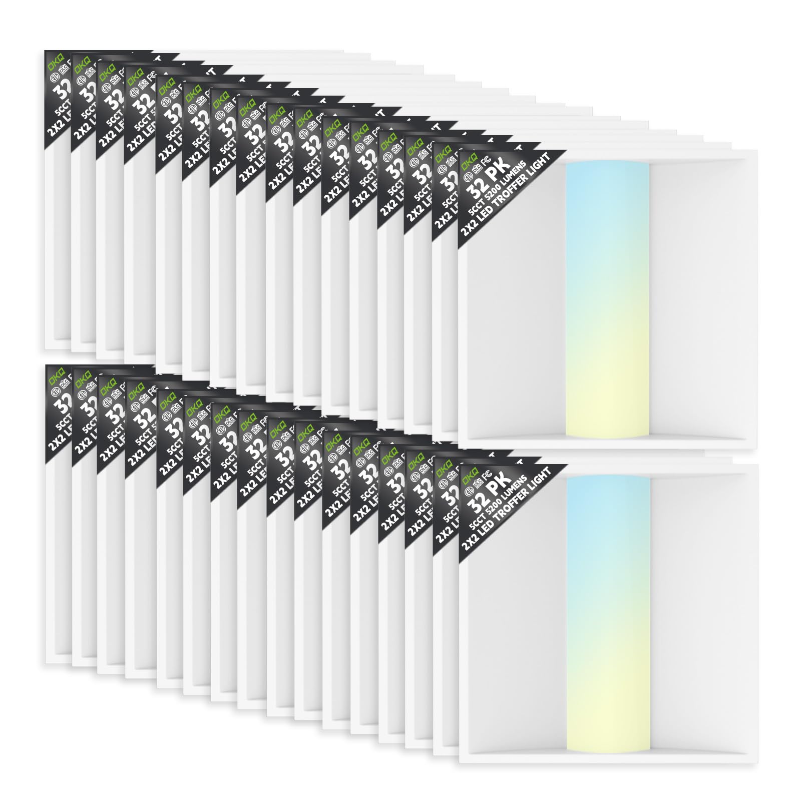 Okq 2X2 Led Troffer Center Basket Panel 32Pack,Color Tunable 3500K/4000K/5000K, Watt Adjustable, 30W/35W/40W-Up To 6000Lumens,0-