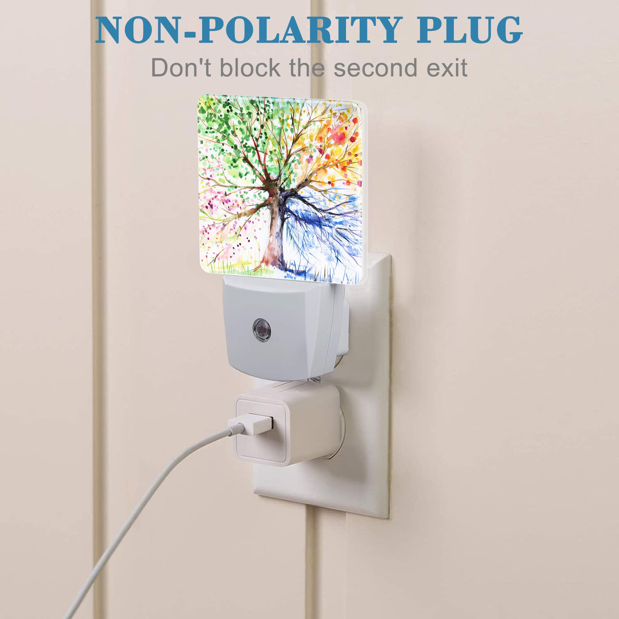 Uiaoiais Night Light Plug Into Wall Hand Painted Four Season Tree Night Light With Dusk To Dawn Sensor Night Light For Kid Girls