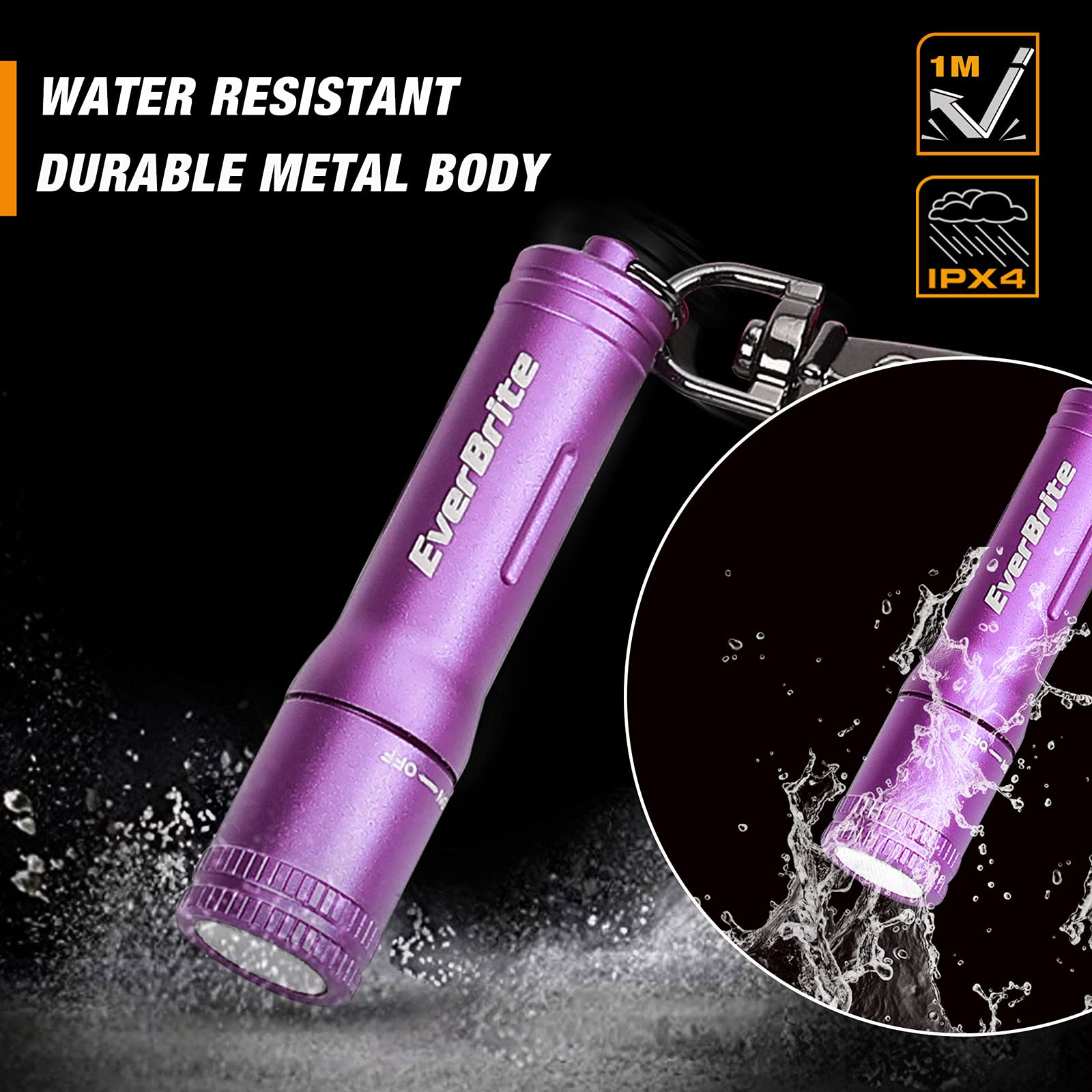 EverBrite Keychain LED Flashlight Mini Portable Torch, Purple, Model E011146AE, Metal, AAA Battery Included