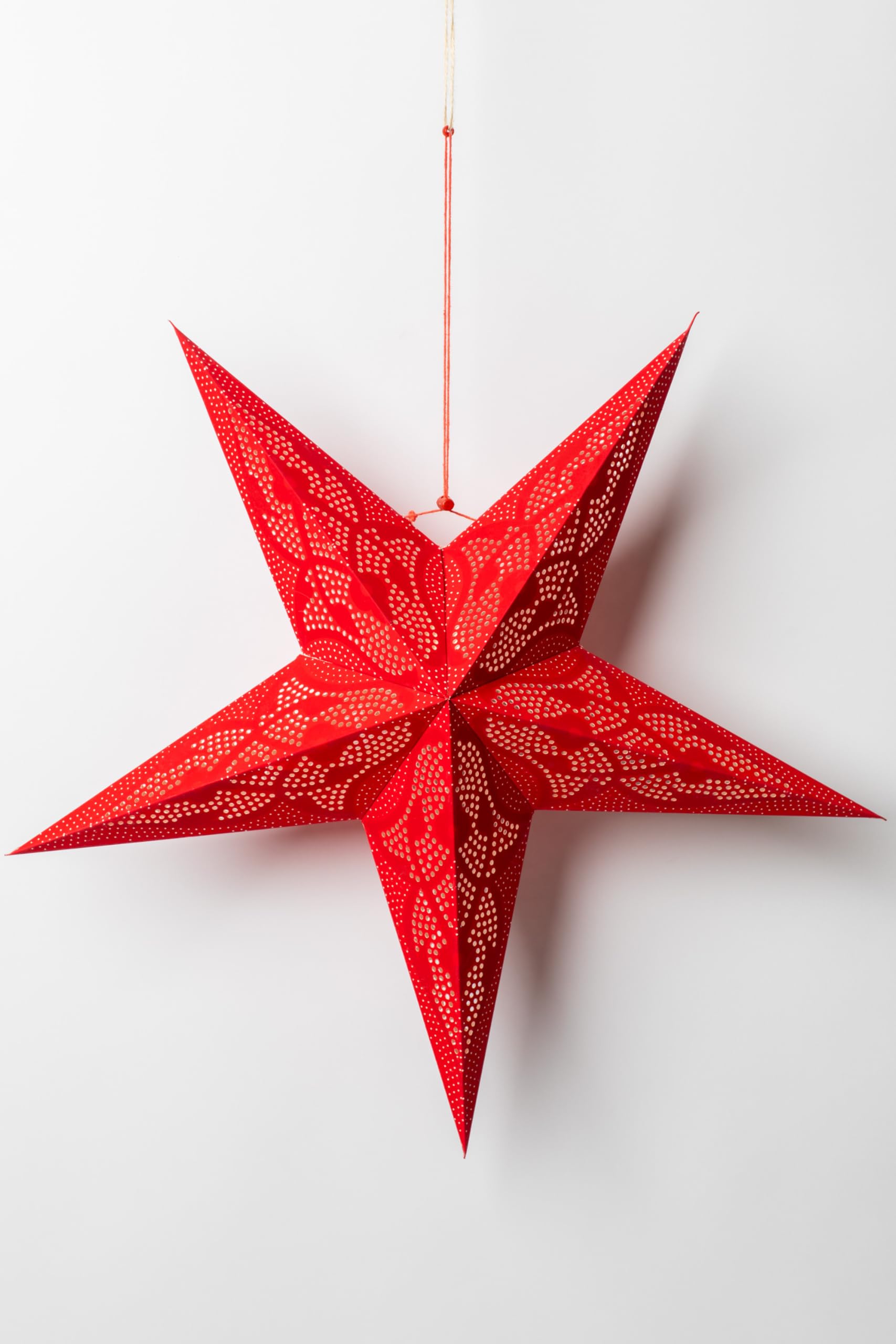 Mexicali Blues 24 inch 5 Point Paper Star Lanterns - Illuminate Your Space with Celestial Charm (Dotted - Red)