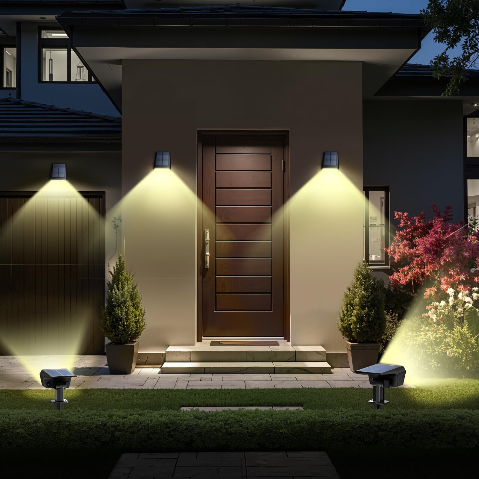 TECKNET Spot Lights Outdoor with 59 LED, 6 Pack Solar Lights Outdoor Waterproof IP65, Auto On/Off Solar Spot Lights, 3 Lighting