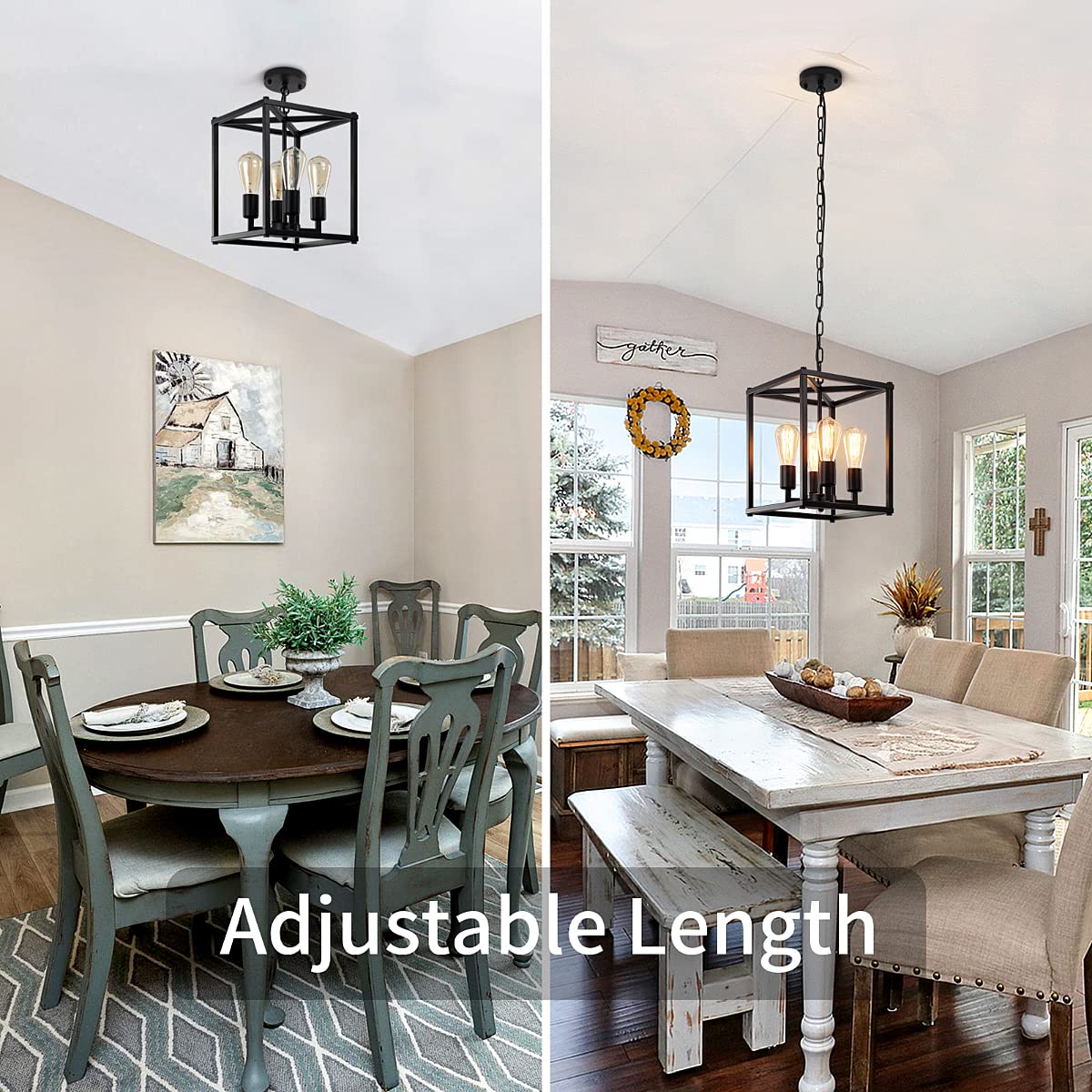 Gzbeini 4-Light Black Chandelier For Dining Room, Adjustable Farmhouse Hanging Light Fixture