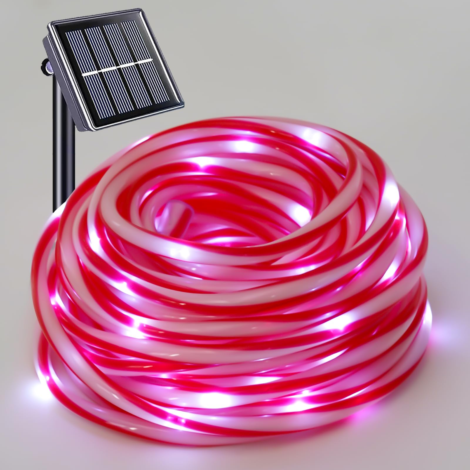 YEGUO Solar Rope Lights Outdoor Waterproof, 66ft 200 LED Candy Cane String Lights, 8 Modes Fairy Lights in Clear Thin Tube