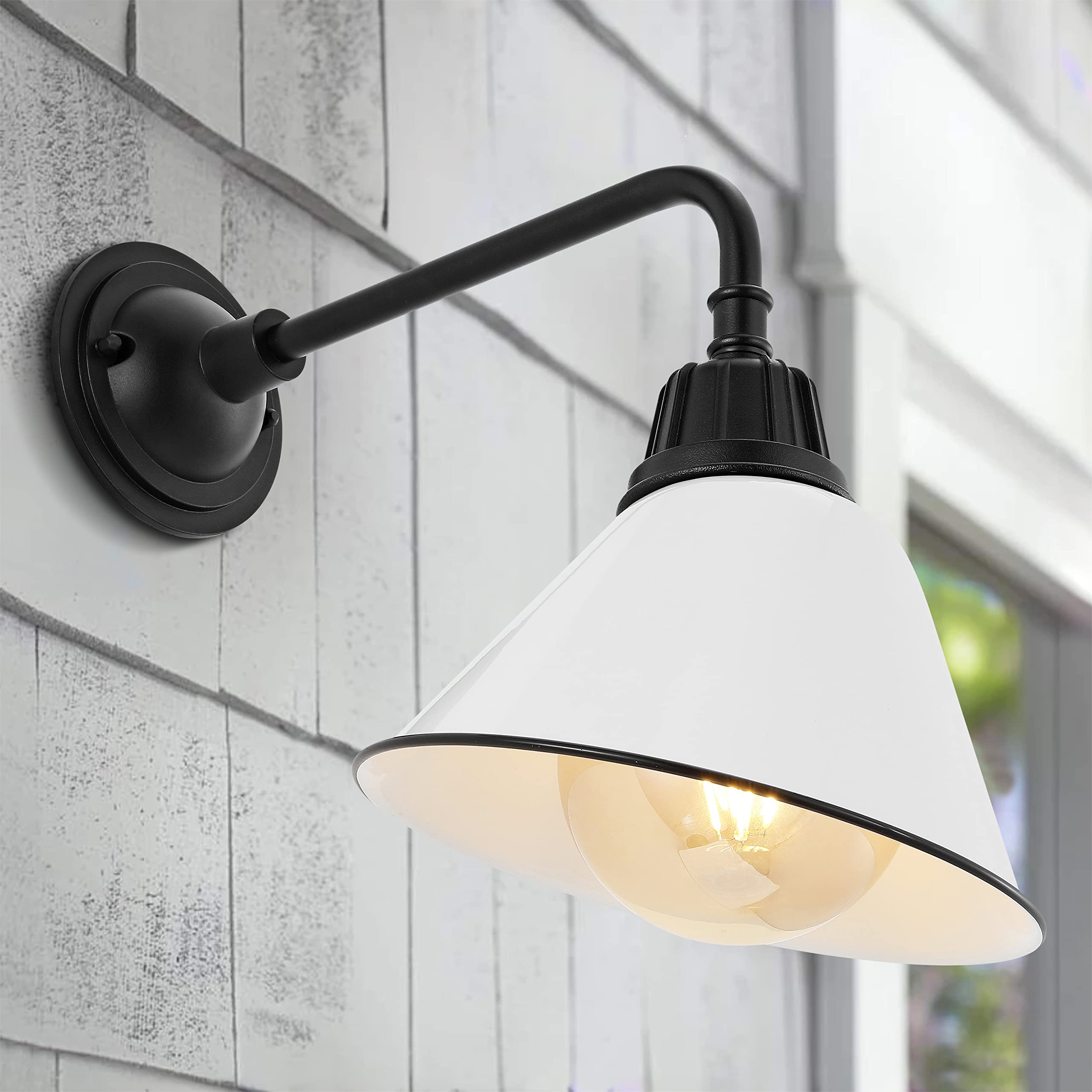 JONATHAN Y Croydon 1-Light Outdoor Sconce, Metal, 9.63in, White/Black, Model JYL7612A, Farmhouse Industrial Design