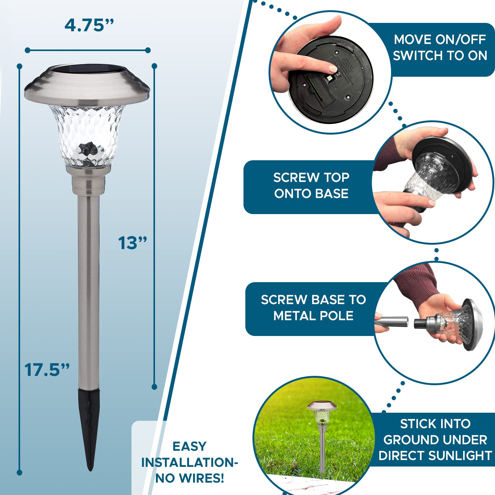 Morvat Led Auto Solar Powered Outdoor Path Lights With Stainless Steel & Glass Lens For Garden Yard & Pathway, Bright Waterproof