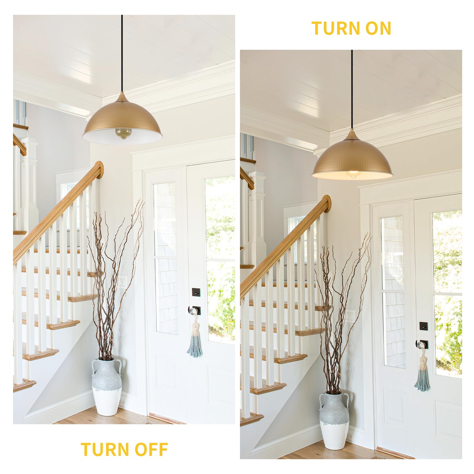 Miaybph Pendant Lighting For Kitchen Island, 2 Pack 12'' Dome Pendant Light Fixtures With Gold And White Finish Industrial Hangi