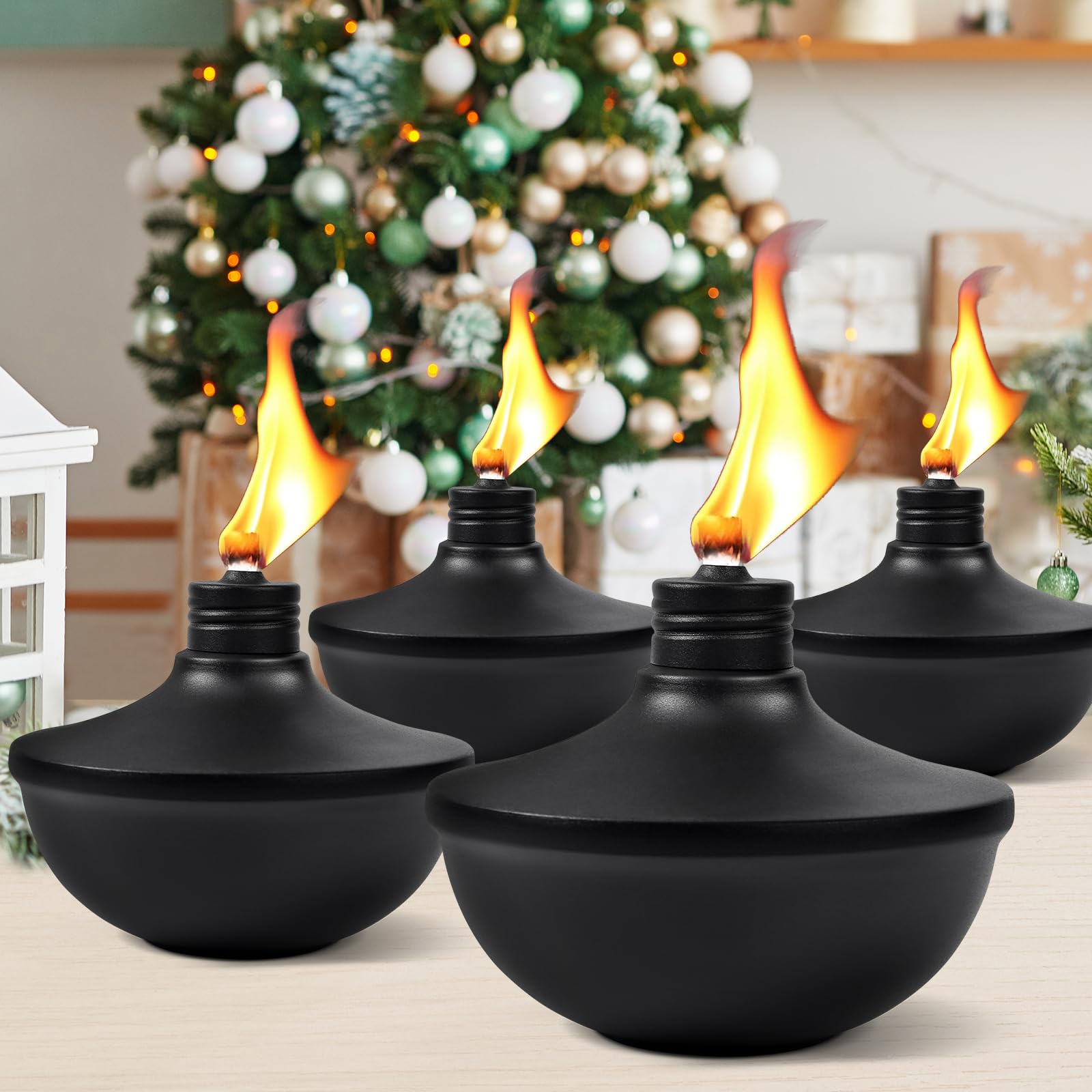 Fan-Torches 8-Pack Citronella Tabletop Torches - Refillable, Metal, Ideal For Outdoor Use