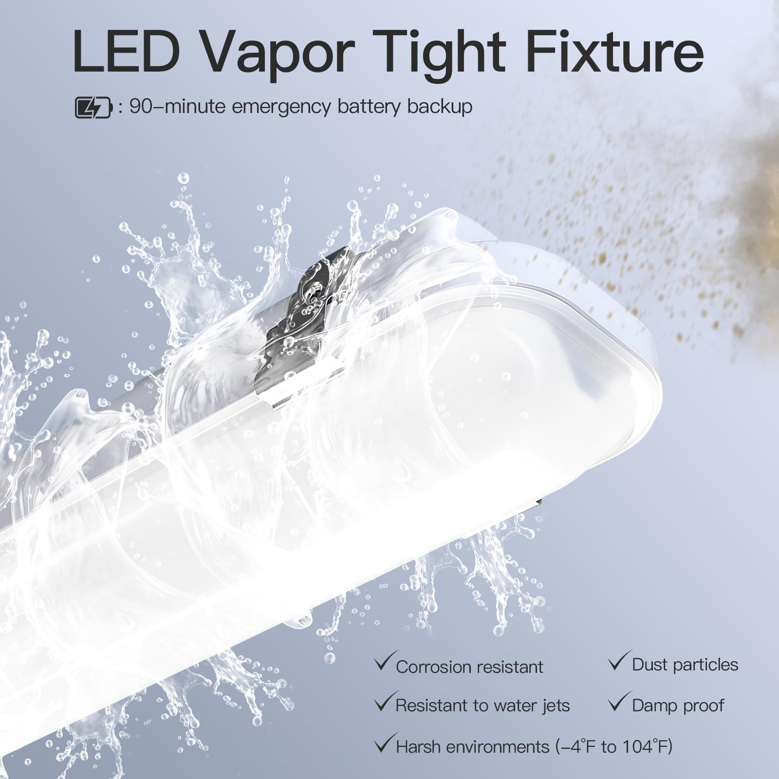 Jtt 4Ft Led Vapor Tight Light, 60W/50W/40W Ip65 Waterproof Led Outdoor Shop Light 6000K/5000K/4000K Cct, Vapor Proof Fixture For