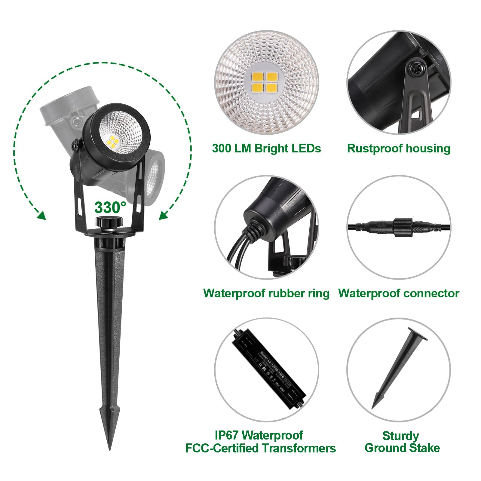 Outdoor Landscape Lighting, 4 Pack Led Outdoor Spot Lights With Transformers, 12V Warm White Low Voltage Landscape Lights Ip65 W