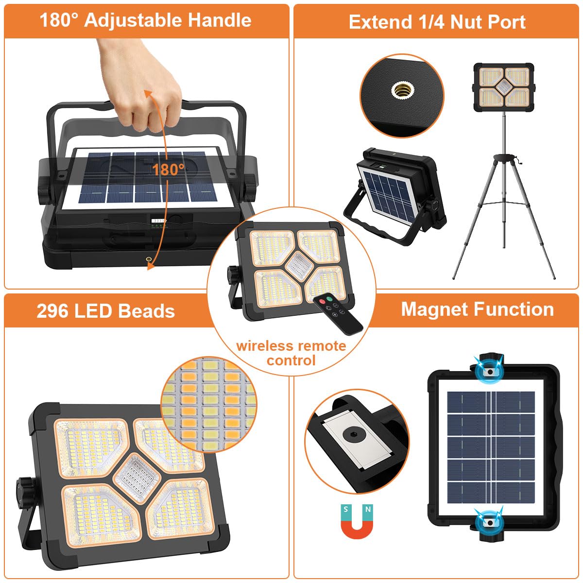 ERAY Rechargeable LED Work Light with Remote Control,15000mAh Battery 10000 LM Worklight, Portable Solar Camping Lights, IP66 4