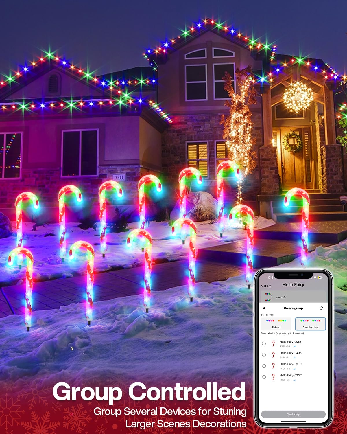 6 Pack Smart Candy Cane Pathway Lights With App Remote Control Music Sync Color Changing Candy Cane Lights Plug In Dimmable Mult