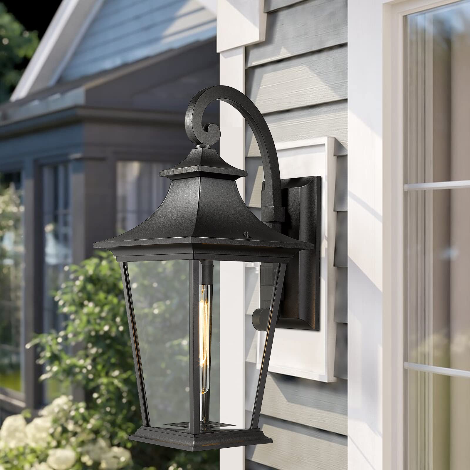 Emliviar Large Outdoor Wall Light, Modern Black Front Porch Light With Clear Glass, Xe220B Bk