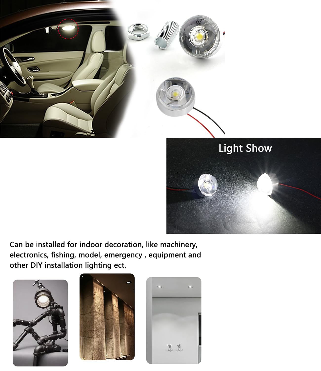 Jiuwu 5V Led Spotlight Mini Lamp Beads Diy For Electronics Machinery Home Mofification (White, 120 Degree Light Pack Of 6)