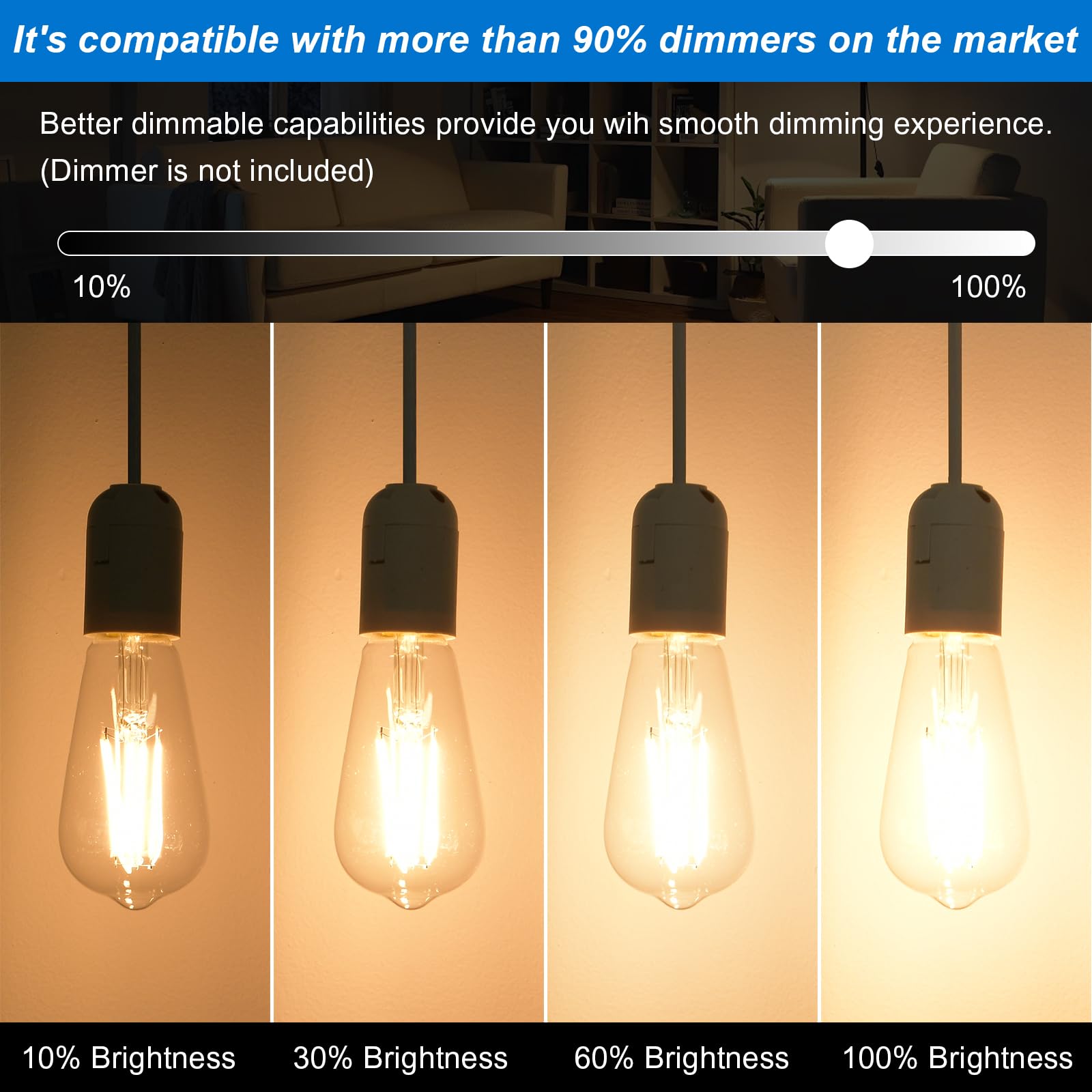 Hession Vintage Led Edison Bulb, 6-Pack St58 6W, Equivalent 60W Neutral Natural Light 4000K E26 Medium Base Antique Vintage Styl
