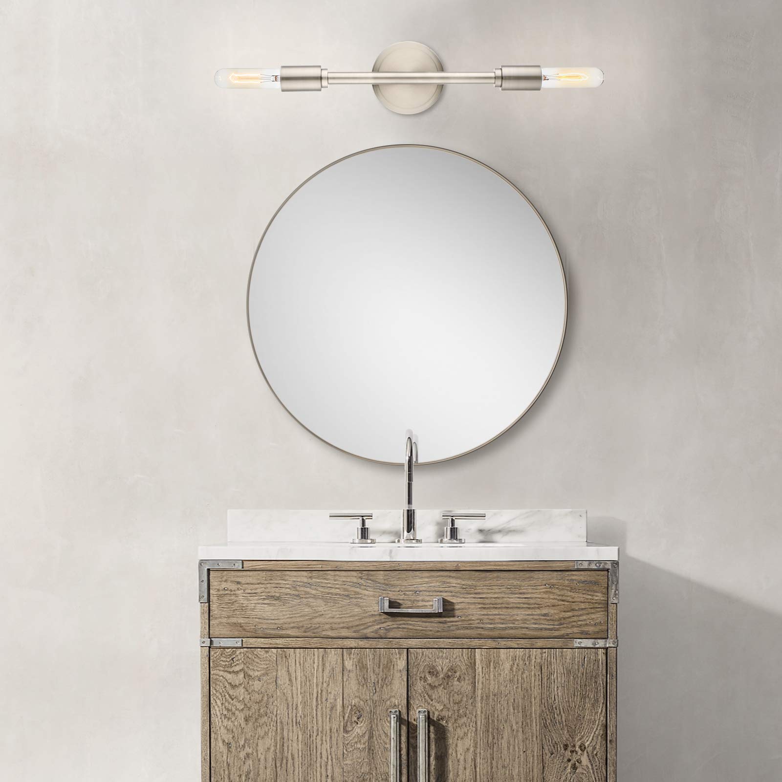 Phansthy Modern Double Sconce Wall Lighting, 2-Light Metal Fixture, Brushed Nickel, Model FTY1032, Ideal for Bathroom and Living Room