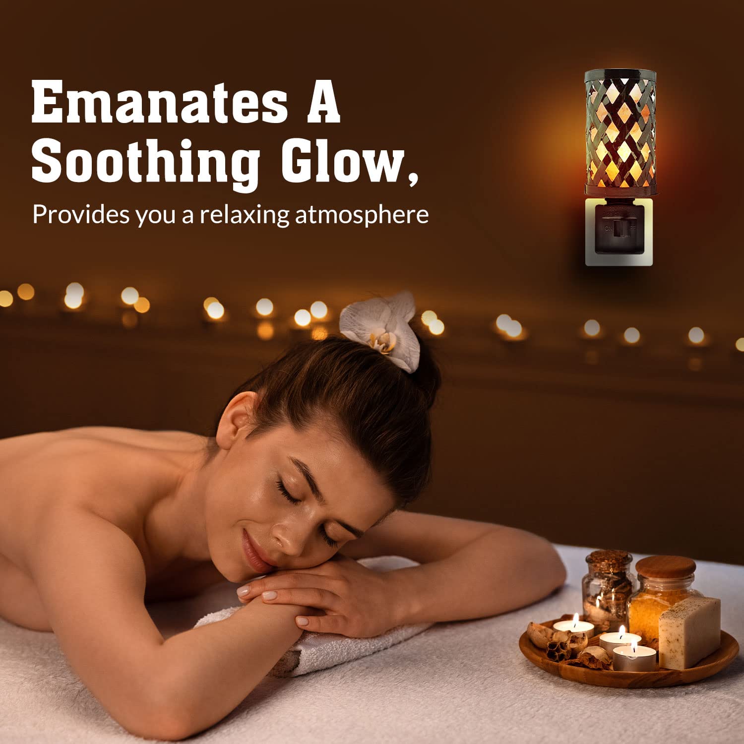 Natural Solution Himalayan Glow Salt Lamp Night Light, 360° Rotatable Wall Plug, Metal, Standard Size, Orange, Model 1809D