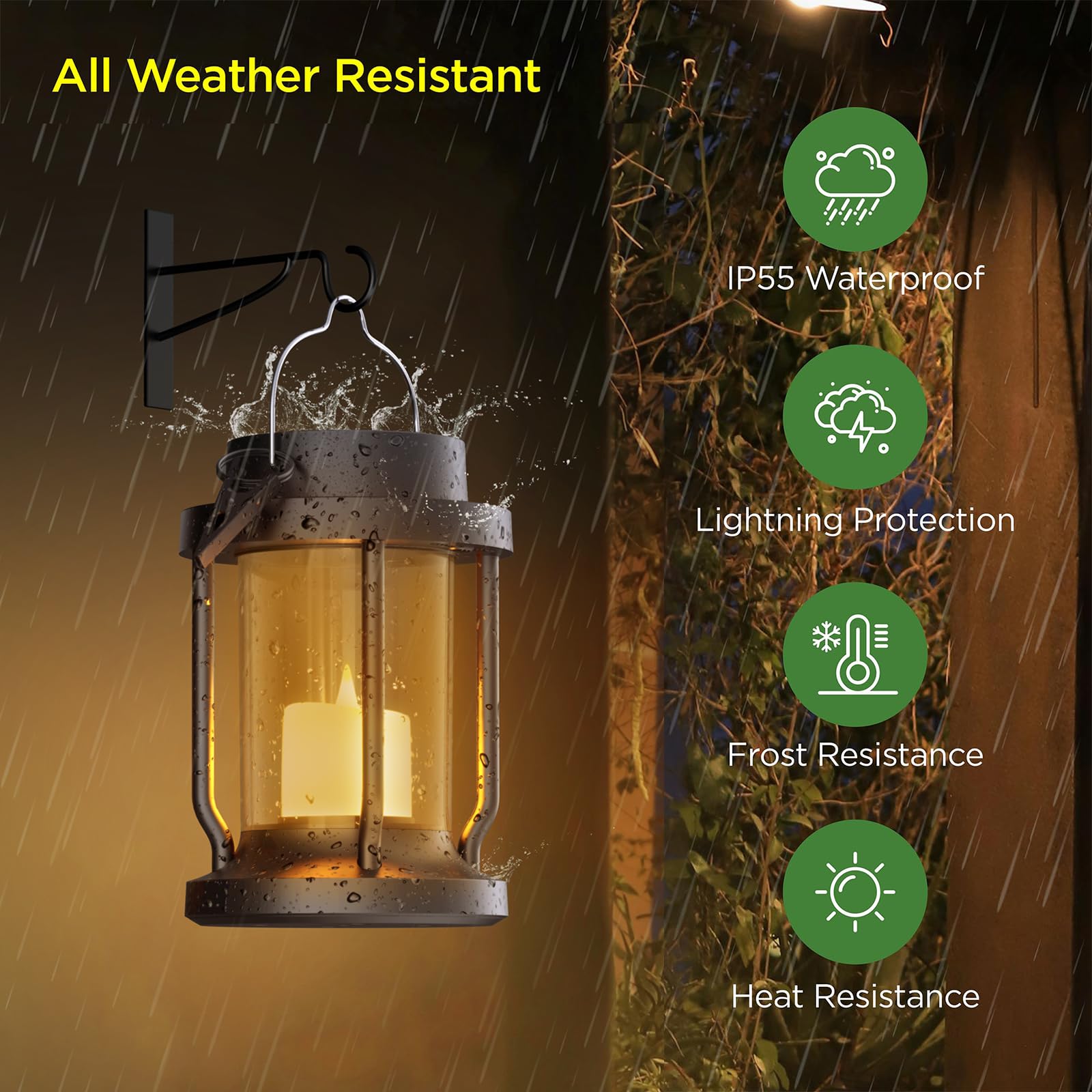 FriutShine Solar Lantern - Hanging Flickering Flameless Candle, Weatherproof, 2 Pack, Black + Amber, Model L01