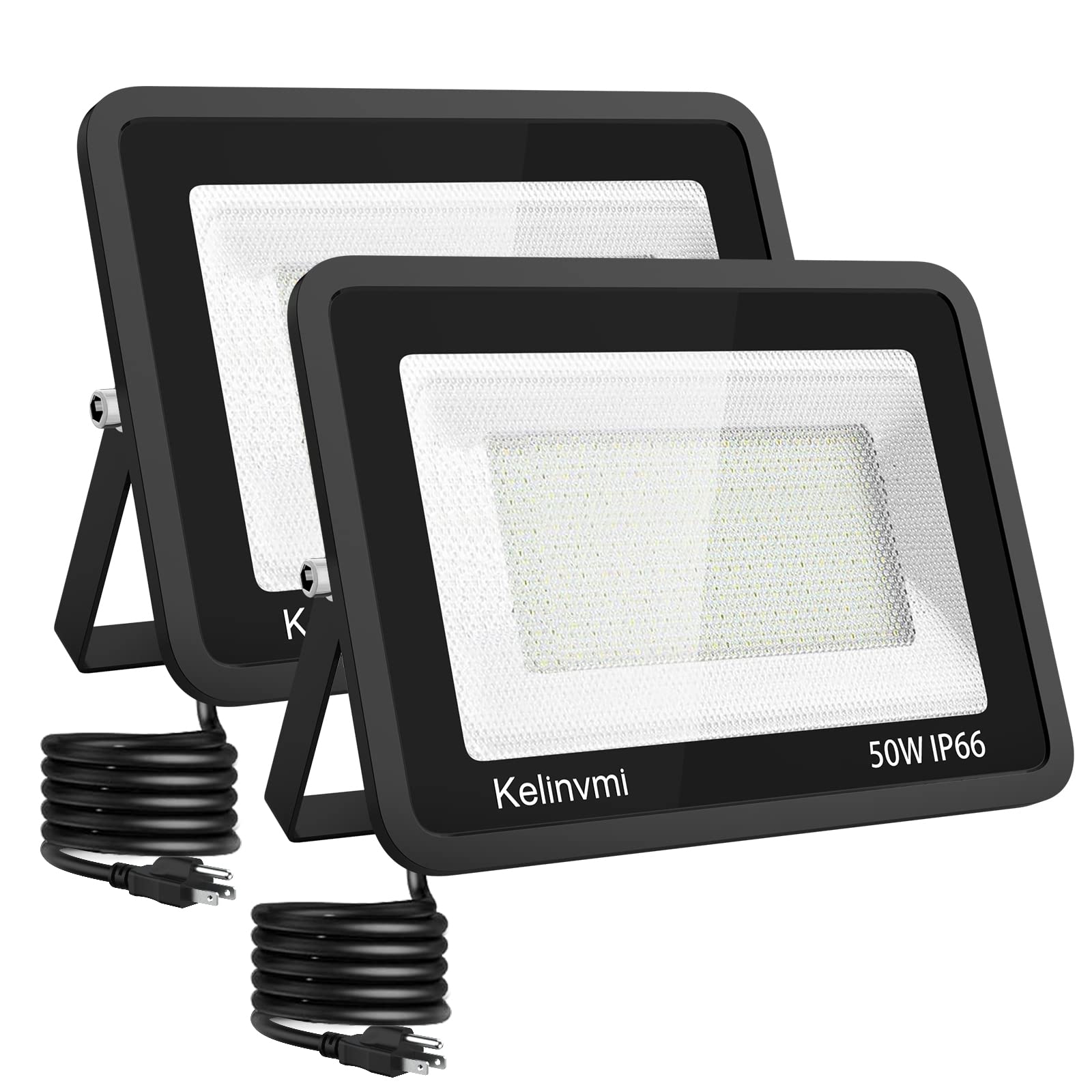 kelinvmi LED Flood Light 50W, 5000lm, 6500K, IP66 Outdoor Security Light, Black, Model KLM-50W-6500K, 2